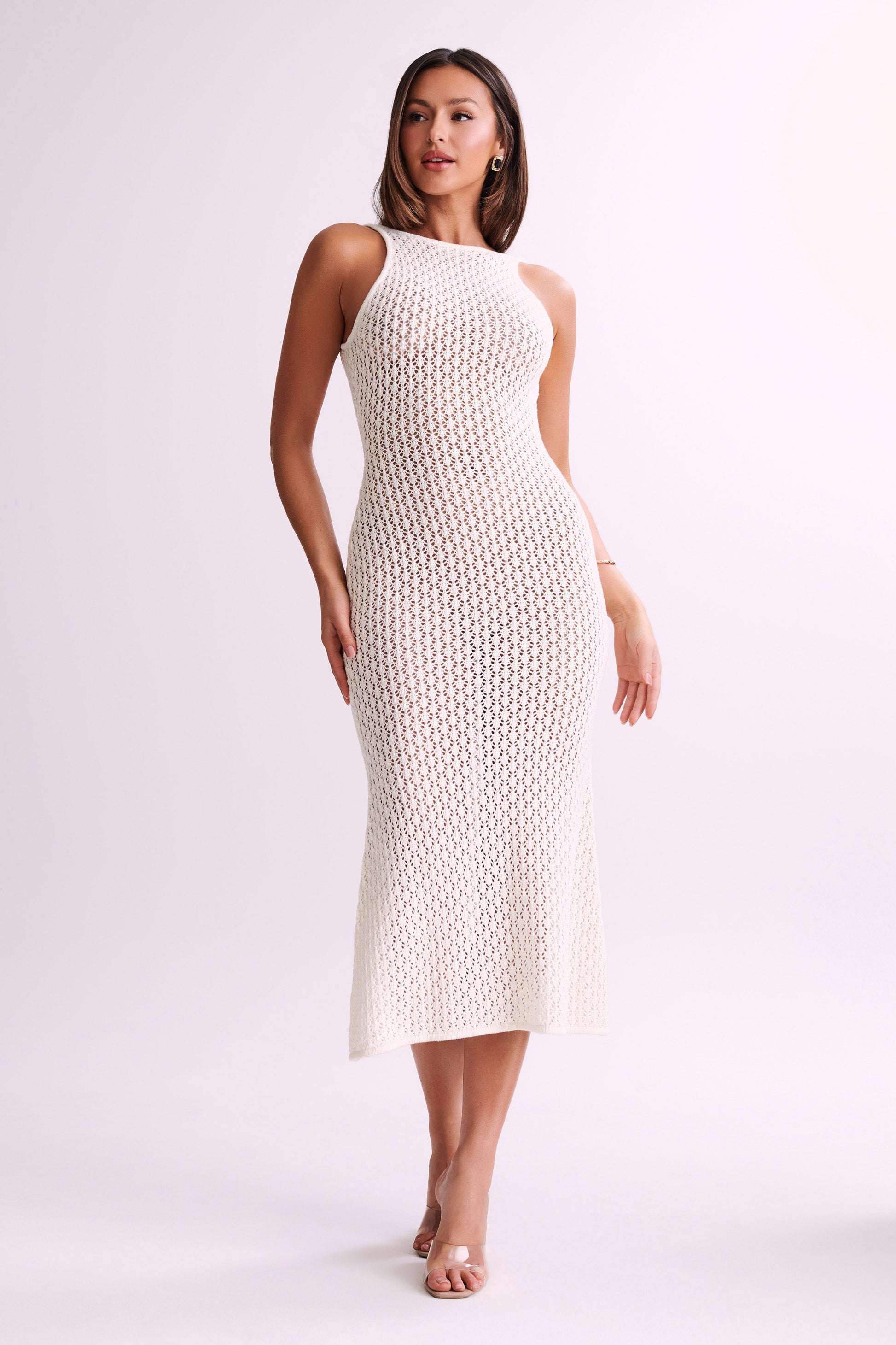 Cordelia Crochet Fishtail Midi Dress - Ivory #3