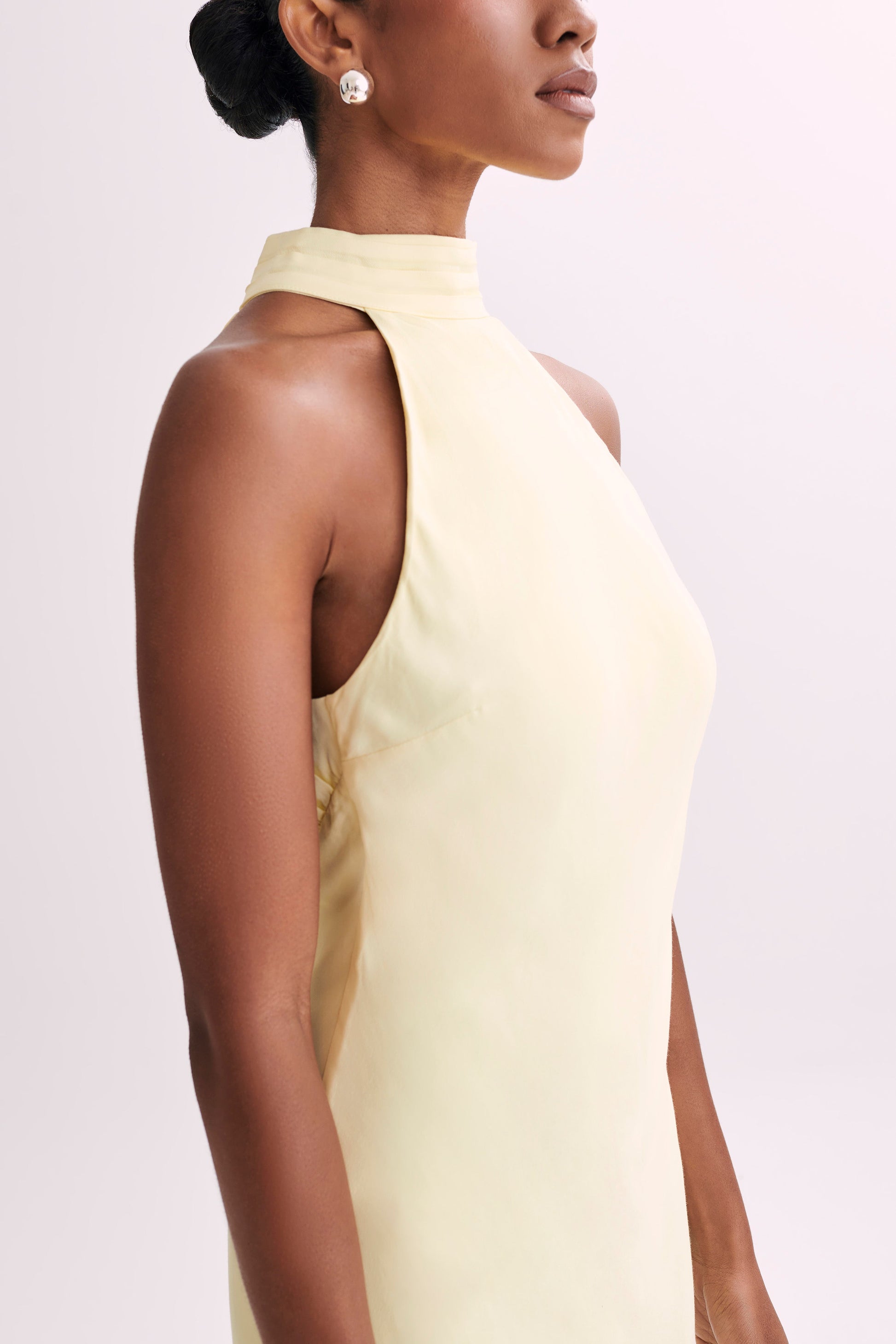 Claire Matte Satin Drape Back Maxi Dress - Light Yellow #3