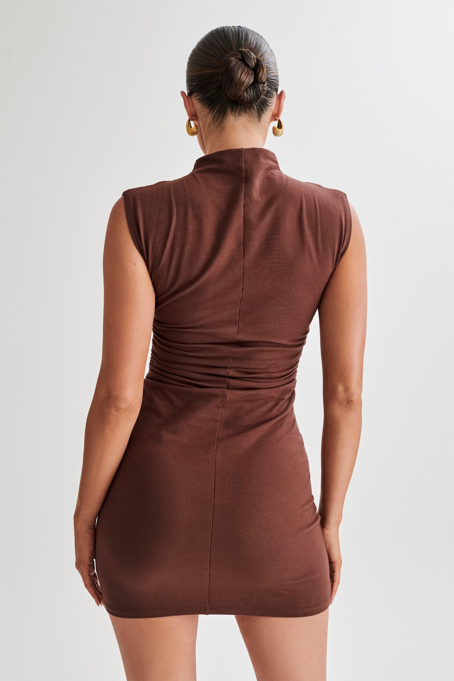 Melania High Neck Mini Dress - Mocha