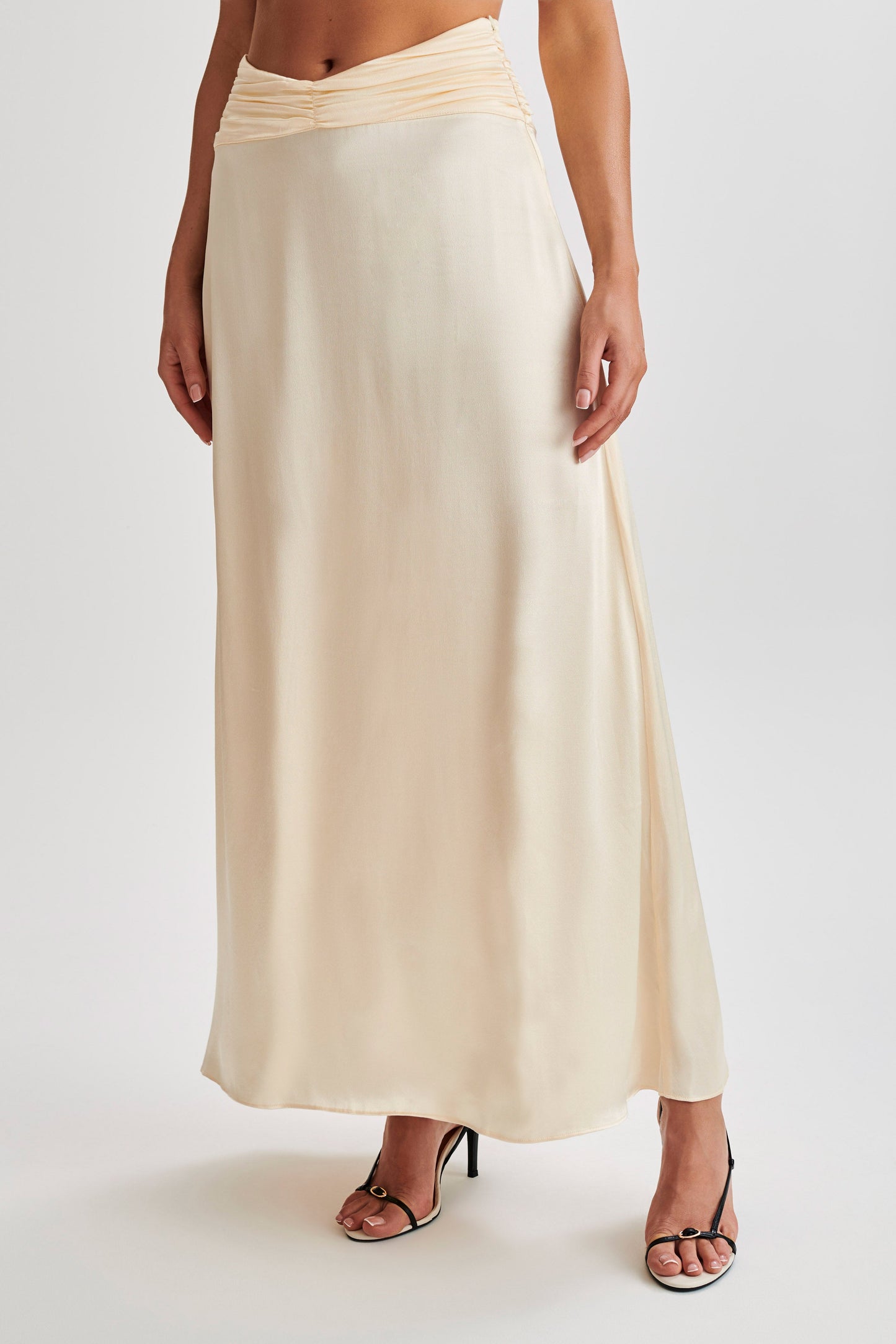 Clara Satin Ruched Maxi Skirt - Buttercream