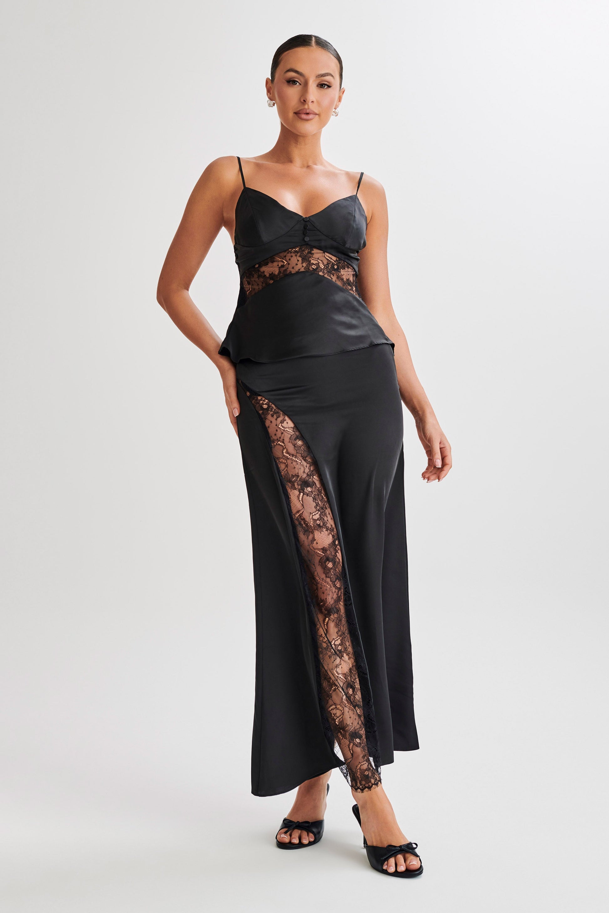 Luella Satin Lace Maxi Skirt - Black #5