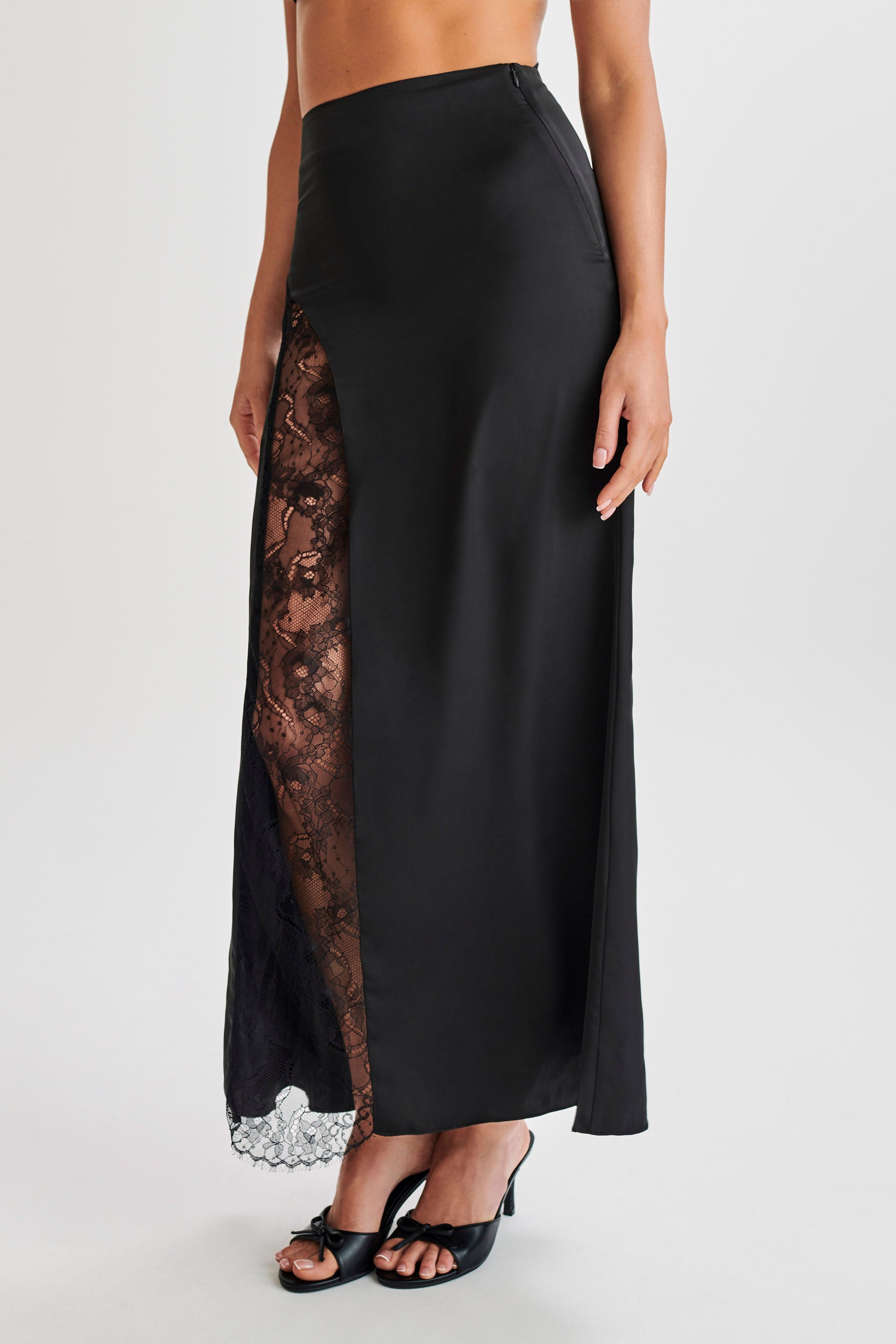 Luella Satin Lace Maxi Skirt - Black #7