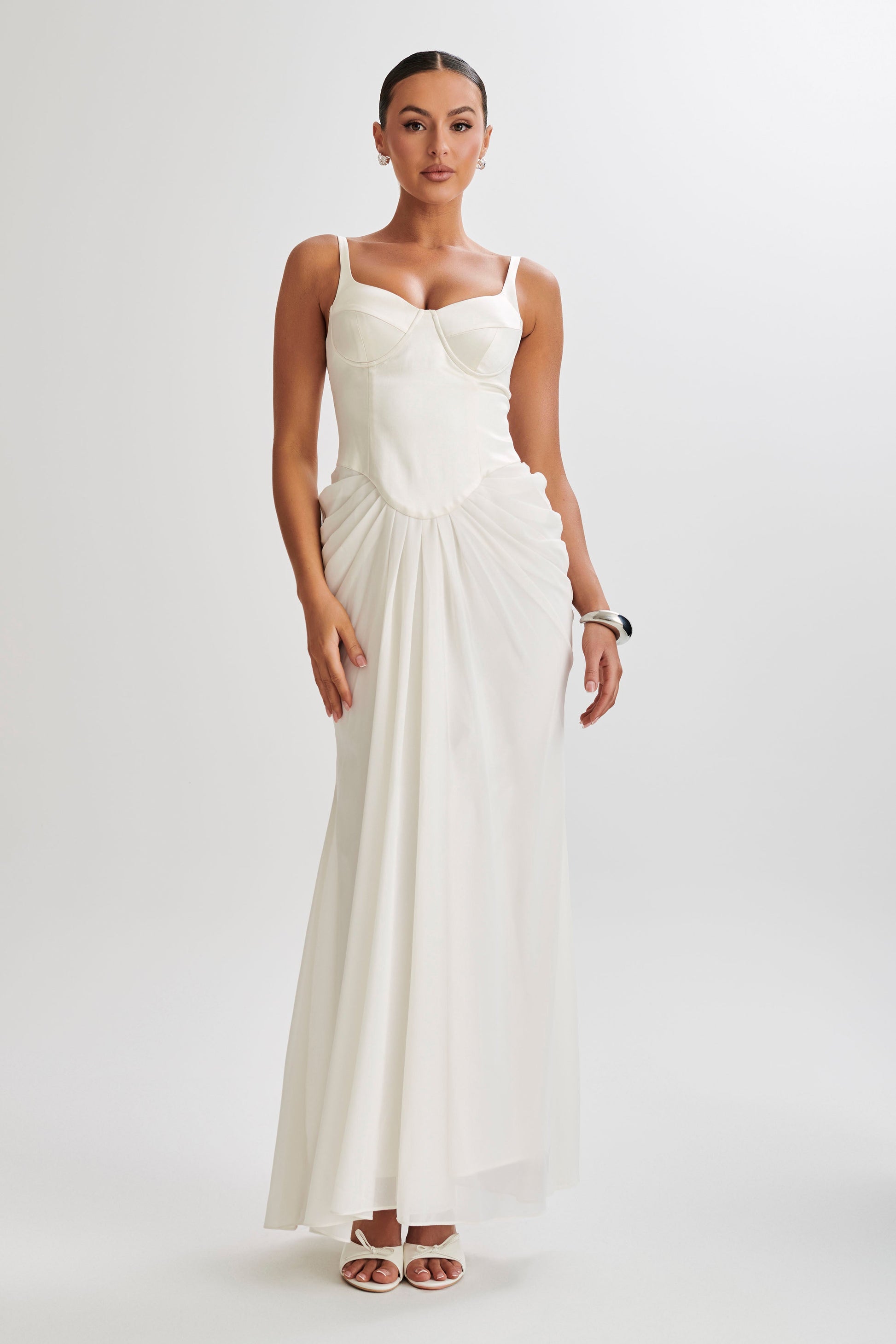 Leila Satin Corset Maxi Dress - Ivory #5