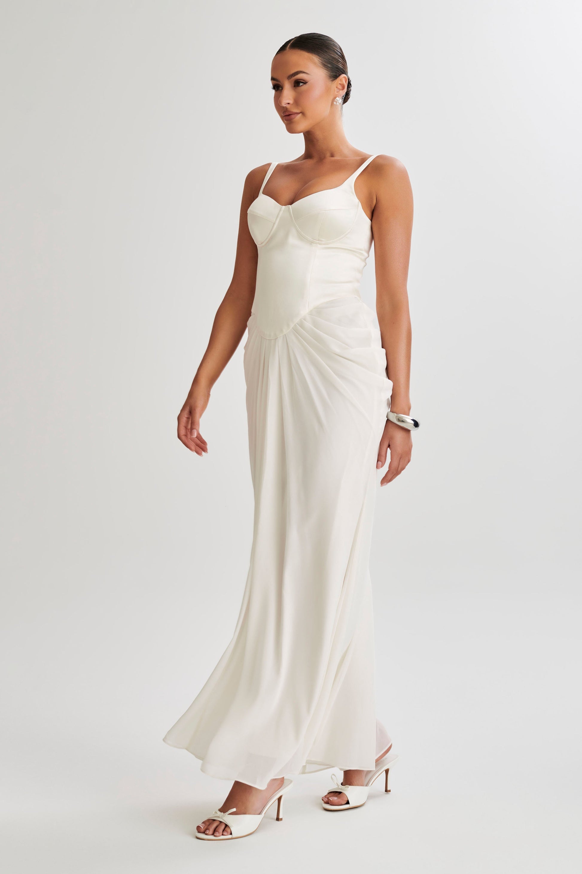 Leila Satin Corset Maxi Dress - Ivory #6