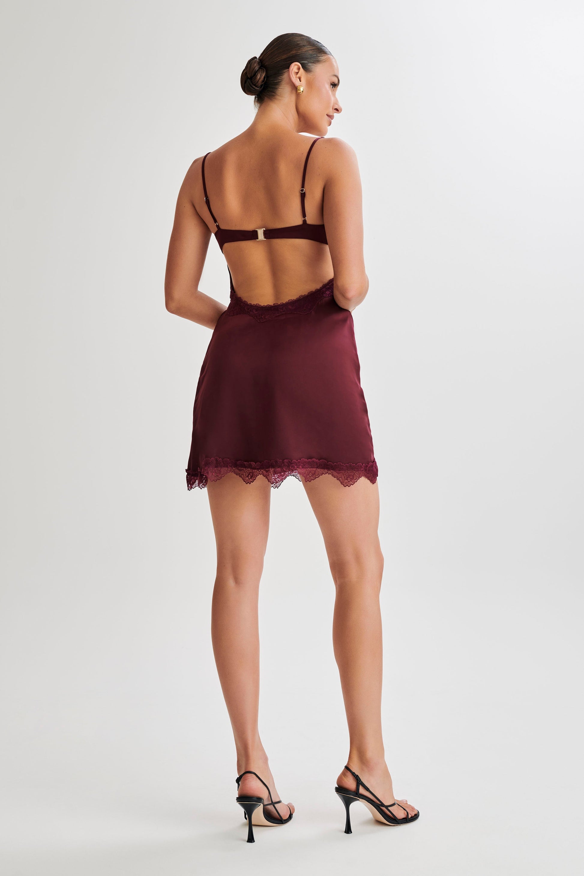 Alondra Satin Mini Dress With Lace - Plum #3