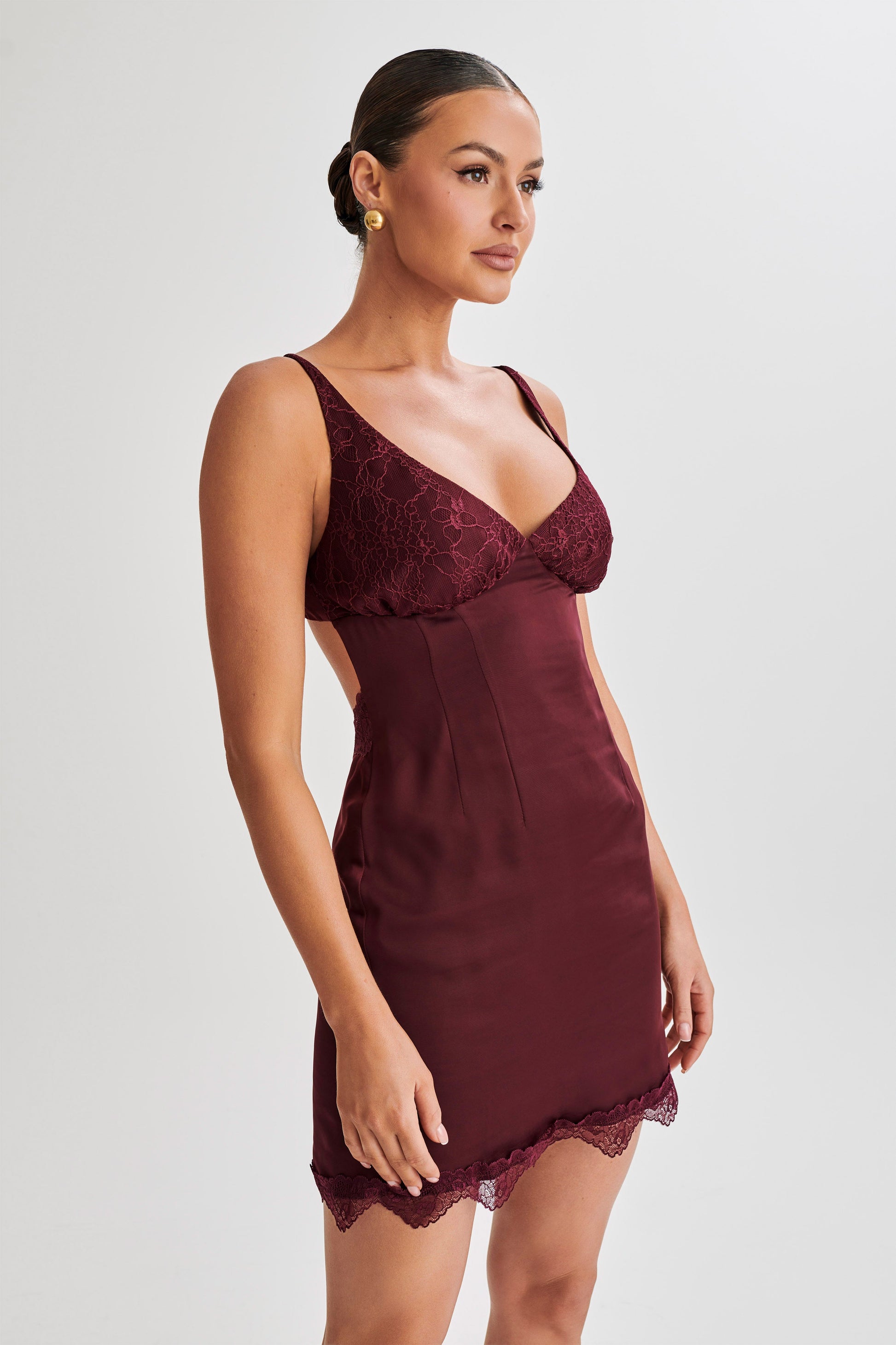 Alondra Satin Mini Dress With Lace - Plum #6