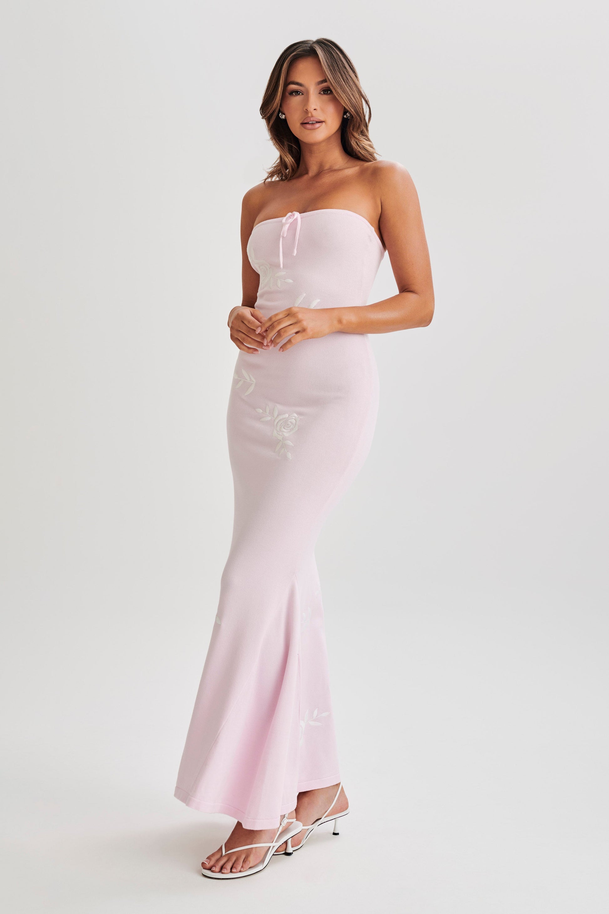Lorelai Strapless Rose Knit Maxi Dress - Fairy Floss Pink #4