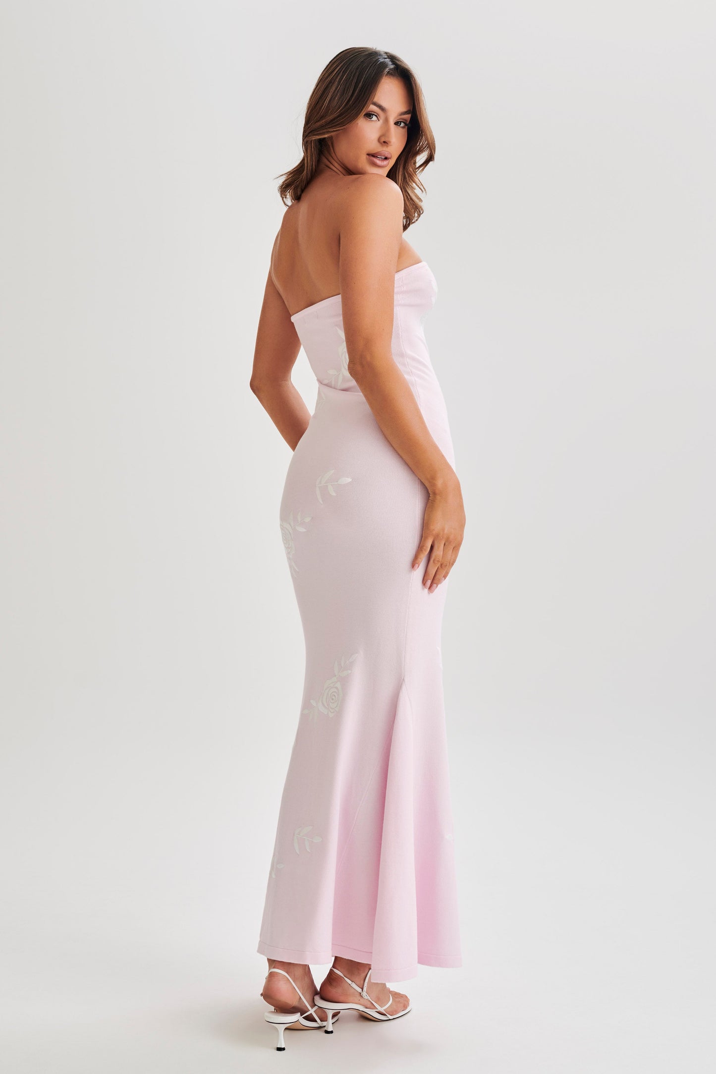 Lorelai Strapless Rose Knit Maxi Dress - Fairy Floss Pink