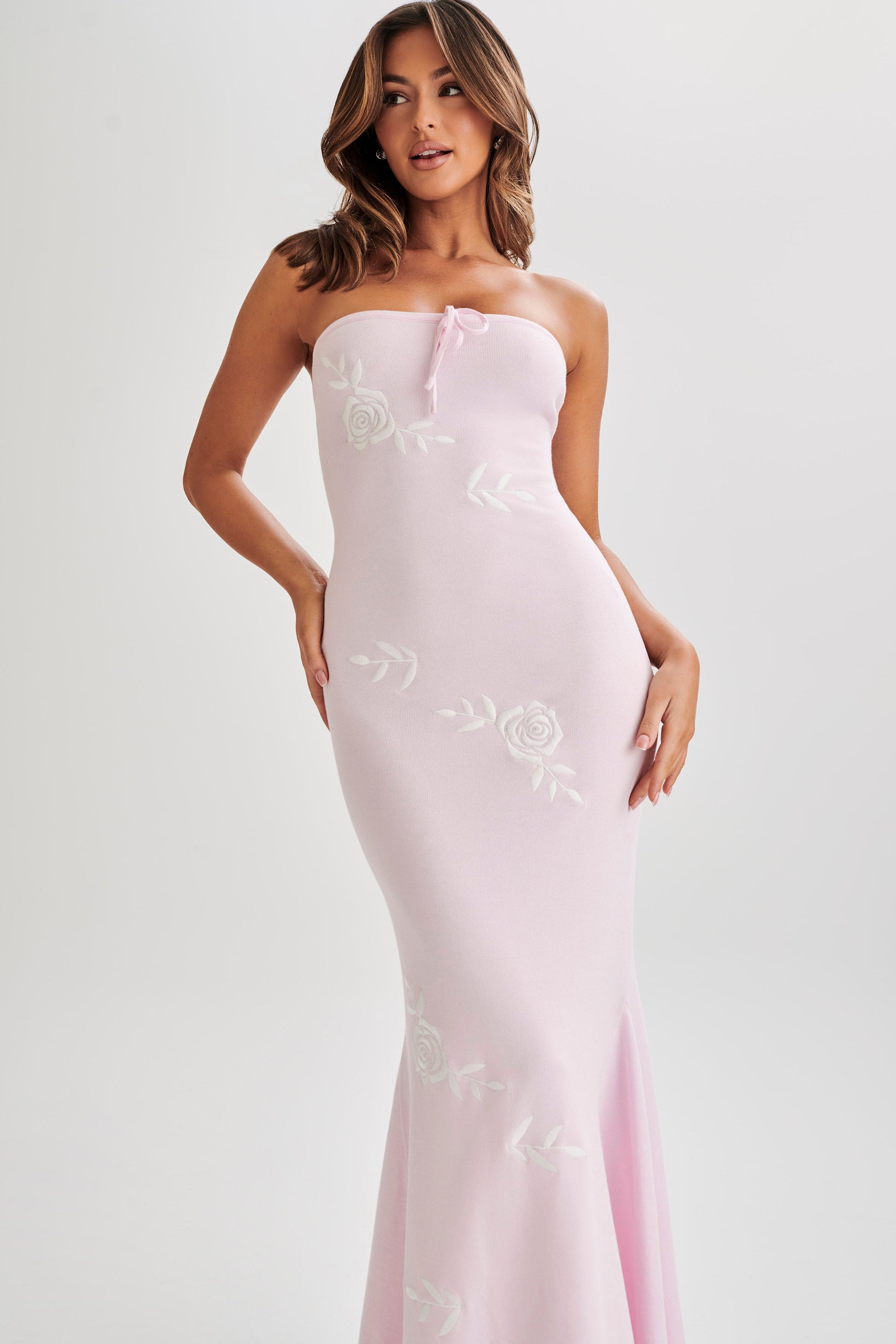 Lorelai Strapless Rose Knit Maxi Dress - Fairy Floss Pink #5