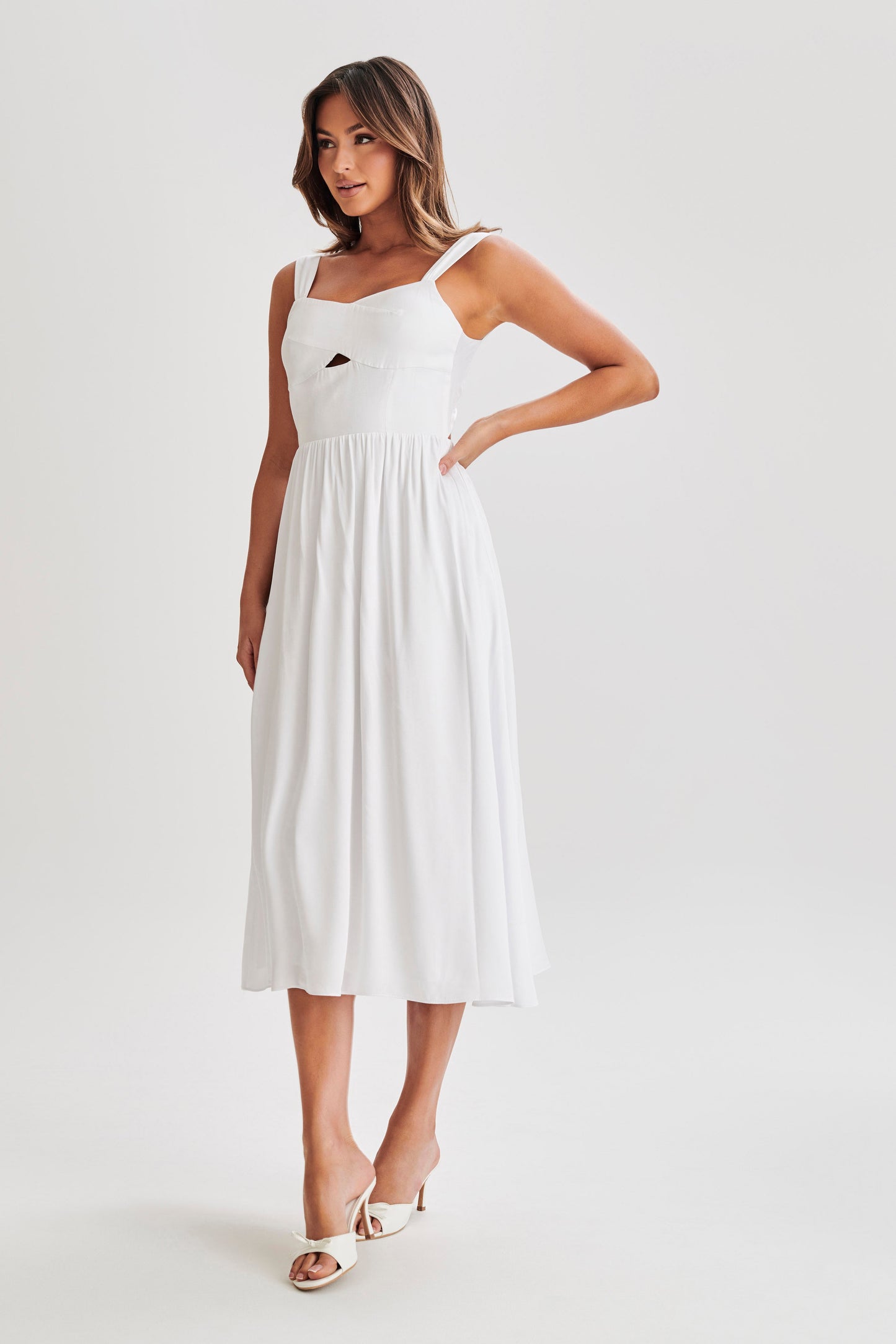 Thandi Midi Dress With Back Tie - White