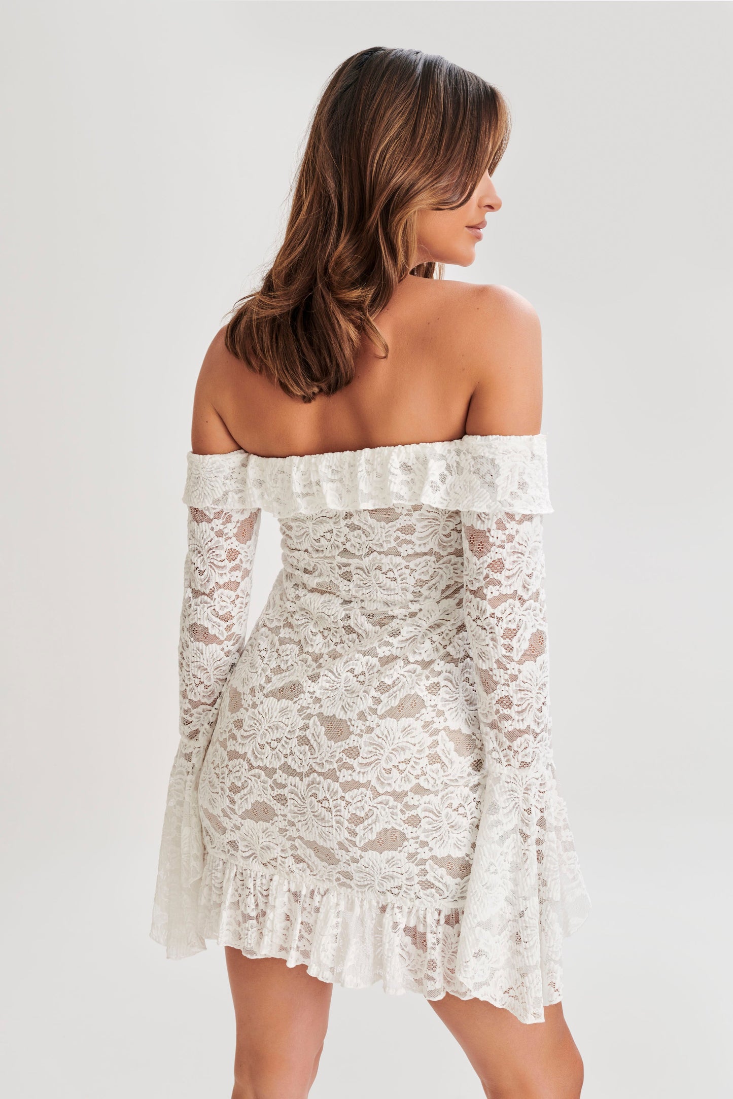 Lindsey Lace Plisse Mini Dress - Ivory