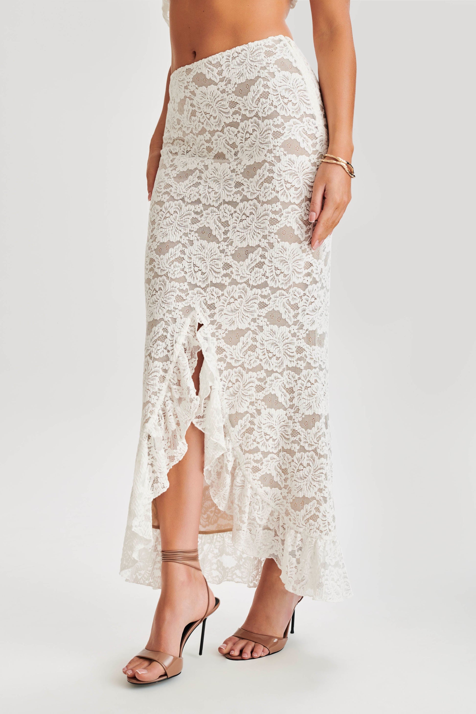 Artemis Lace Plisse Maxi Skirt - Ivory #5
