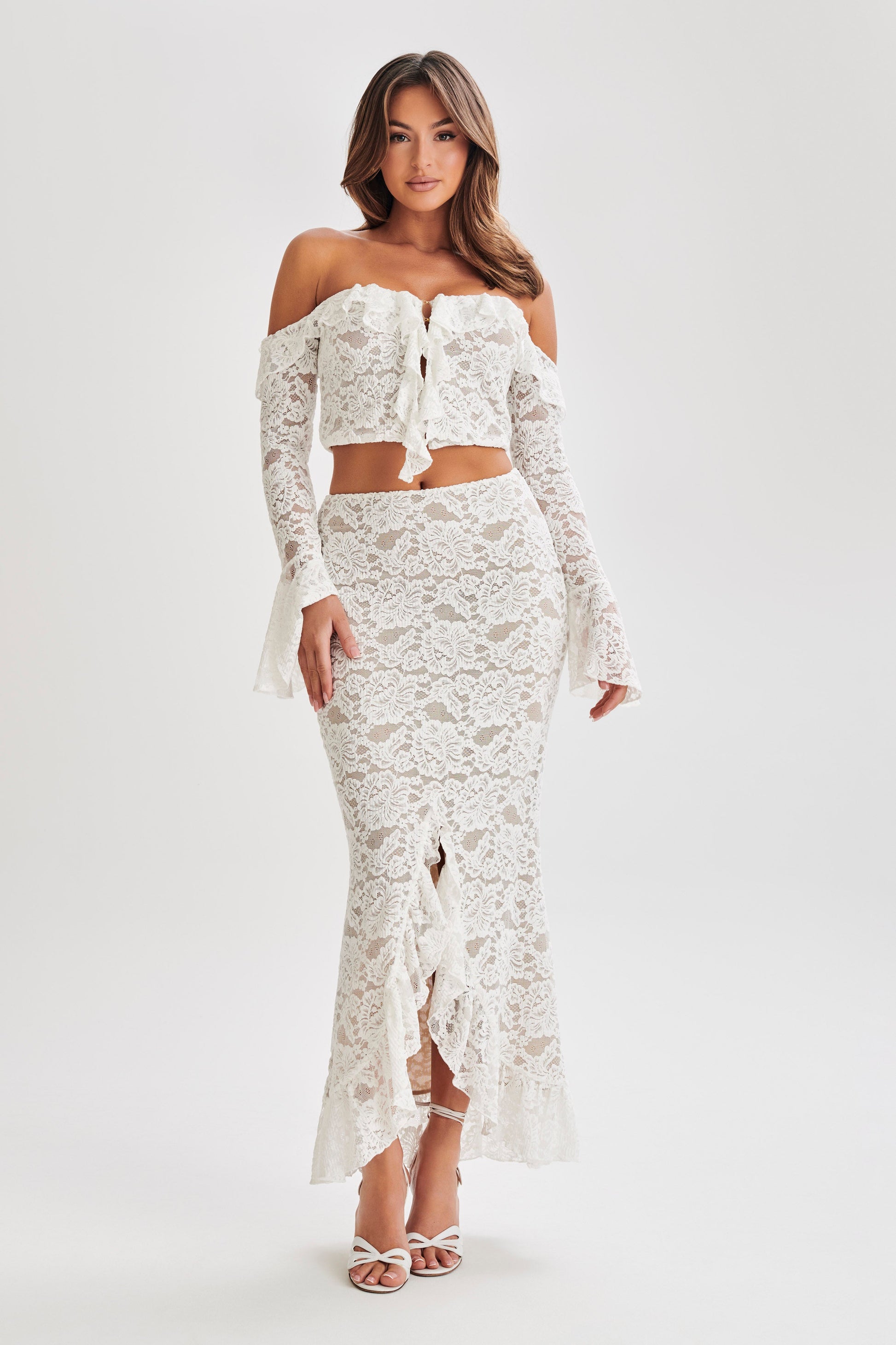 Artemis Lace Plisse Maxi Skirt - Ivory #3