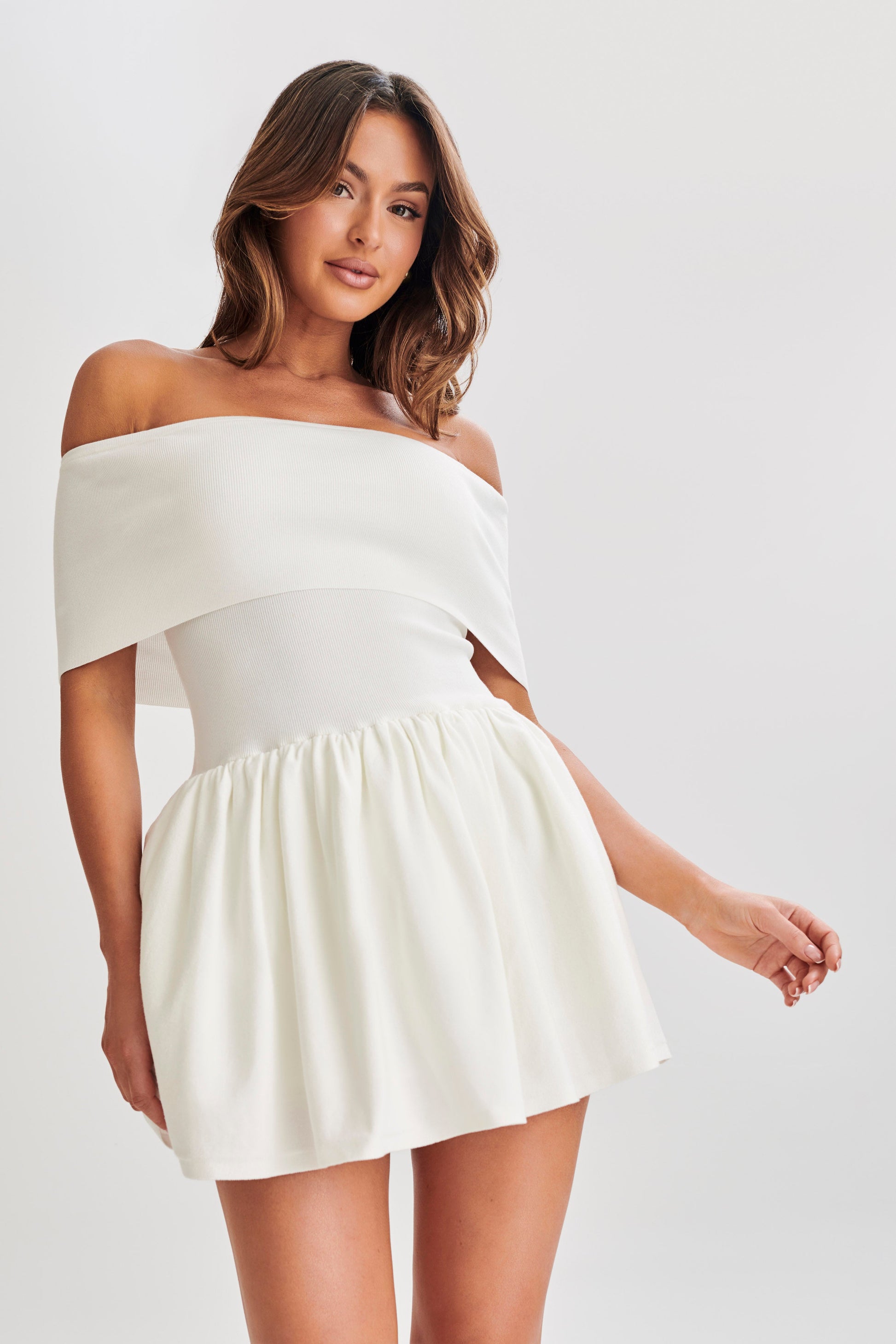 Lydia Off Shoulder Knit Mini Dress - White #7