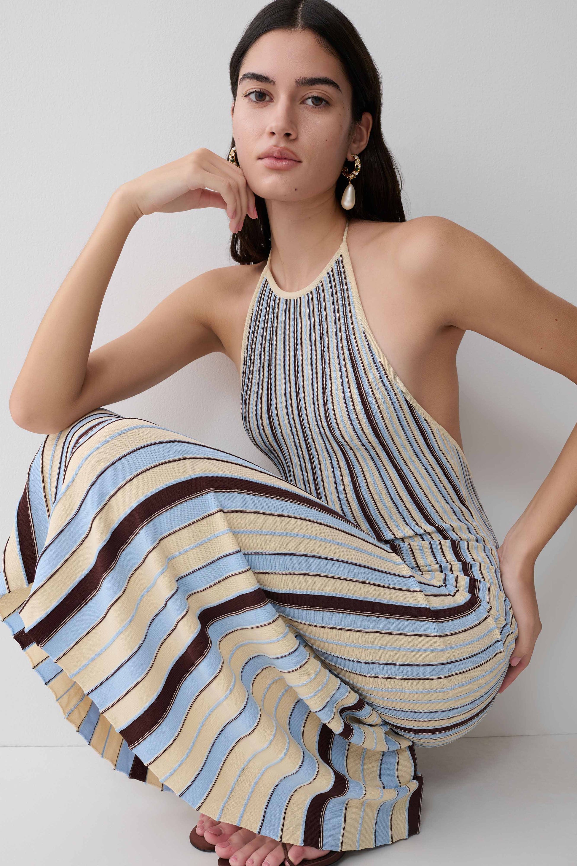 Dalani Halterneck Knit Midi Dress - Blue/Chocolate #7