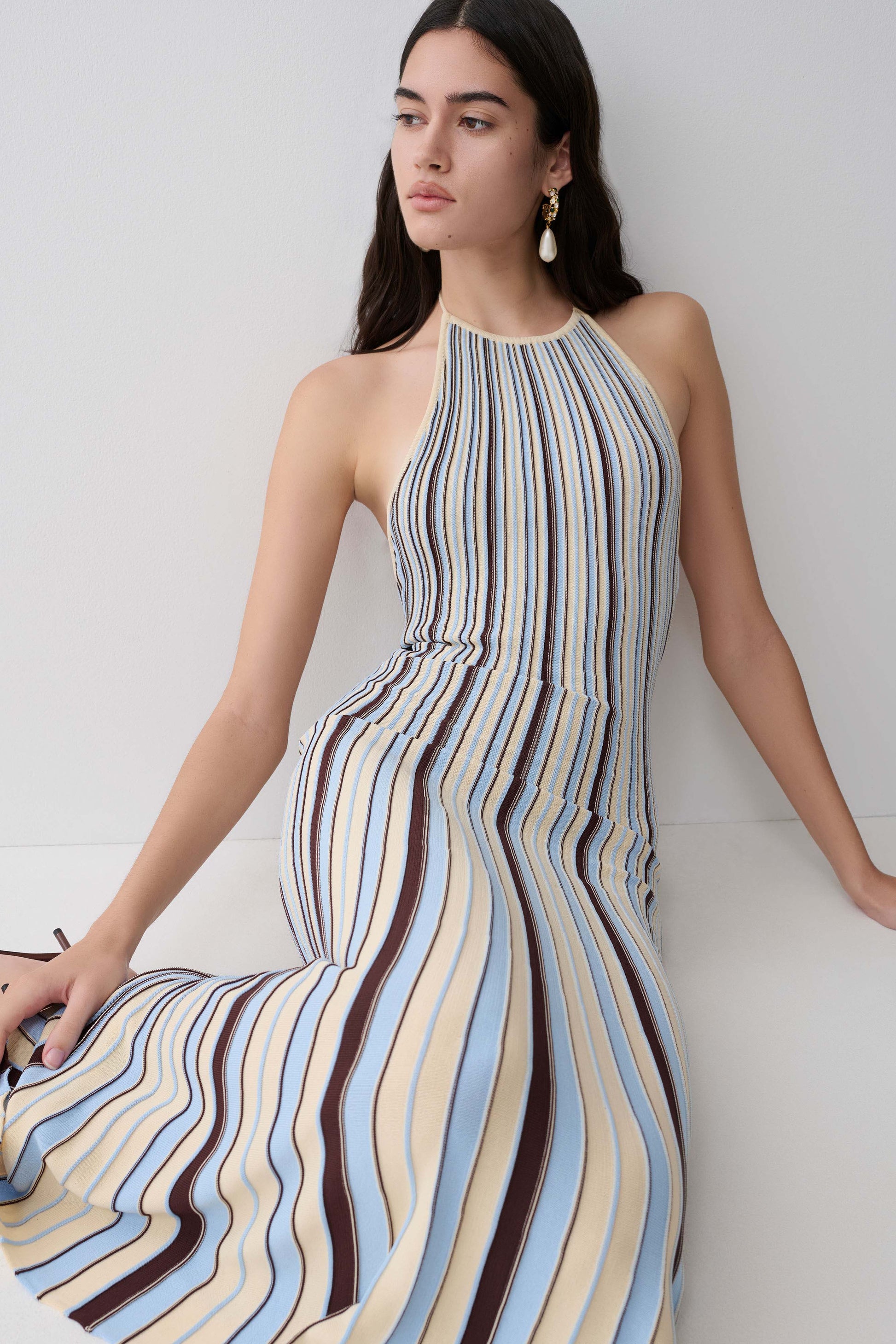 Dalani Halterneck Knit Midi Dress - Blue/Chocolate #6