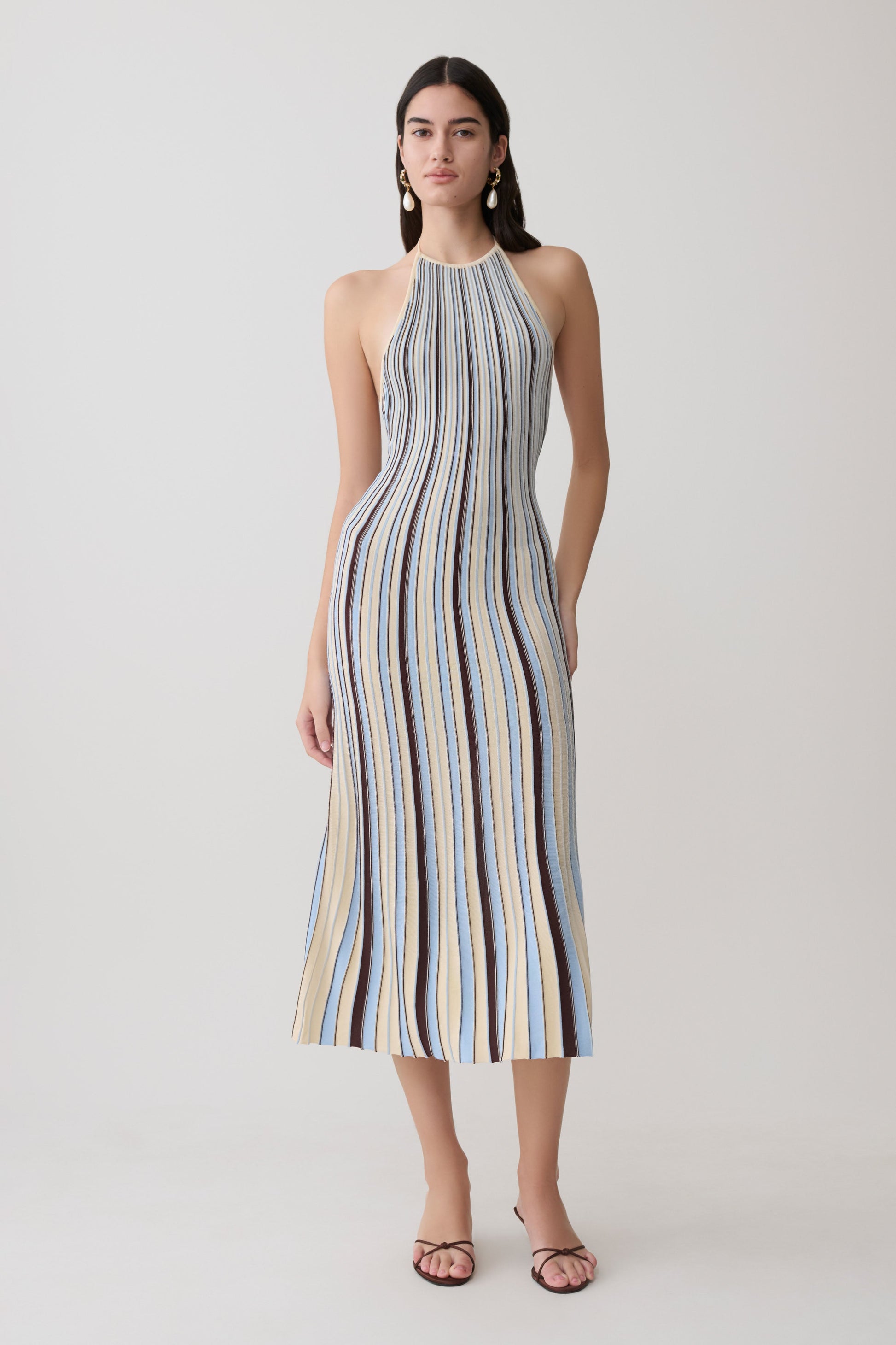 Dalani Halterneck Knit Midi Dress - Blue/Chocolate #5