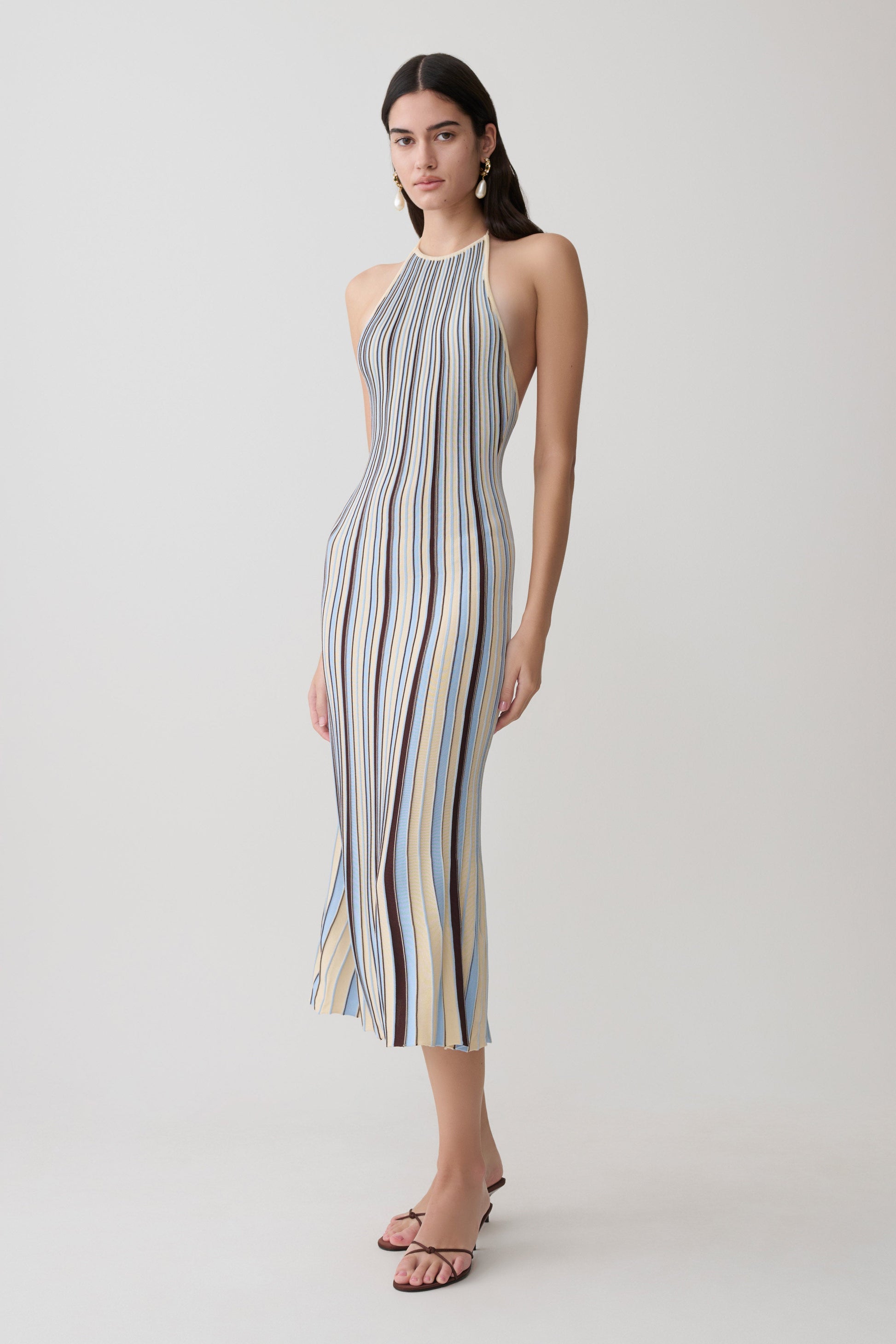 Dalani Halterneck Knit Midi Dress - Blue/Chocolate #4