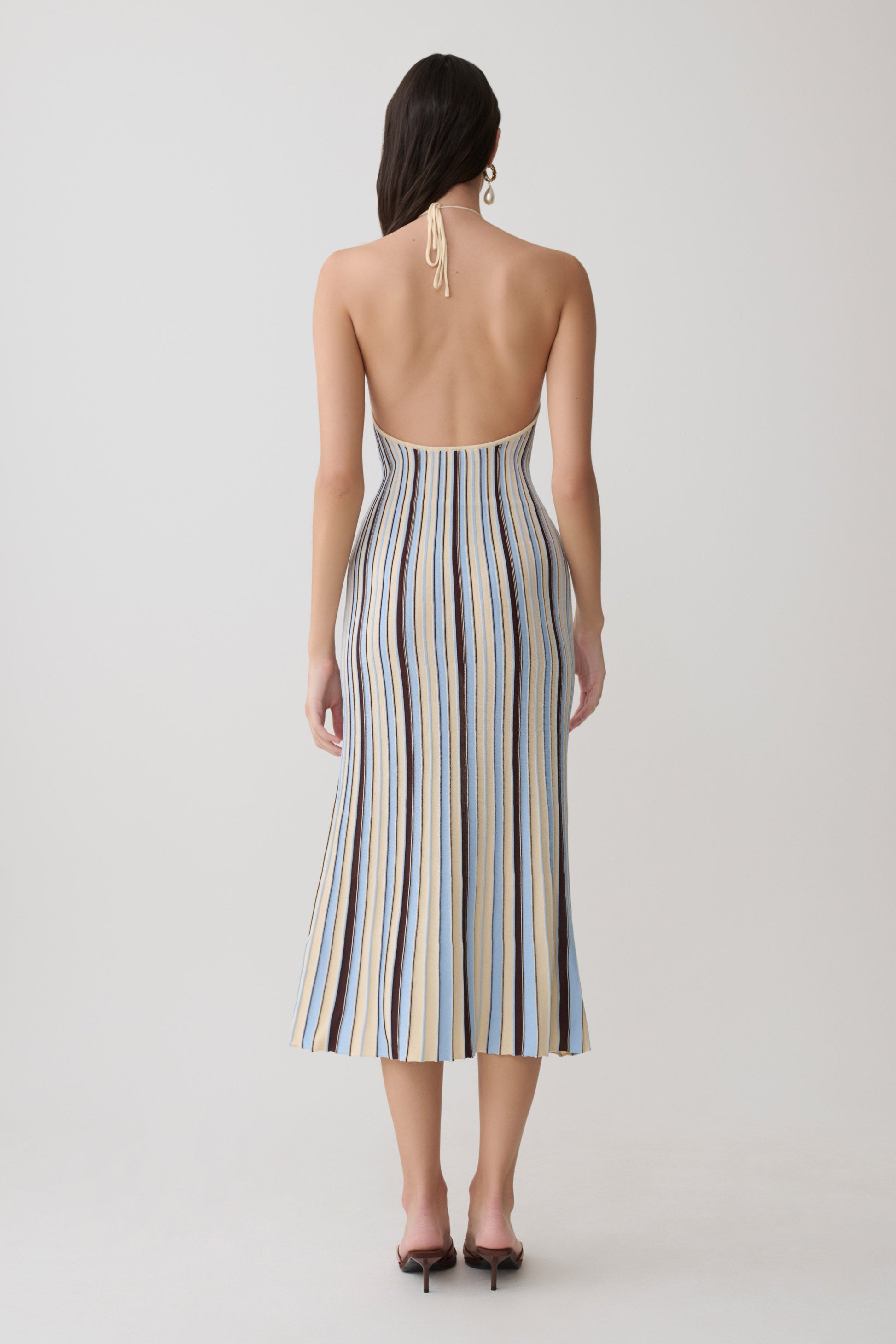 Dalani Halterneck Knit Midi Dress - Blue/Chocolate #2
