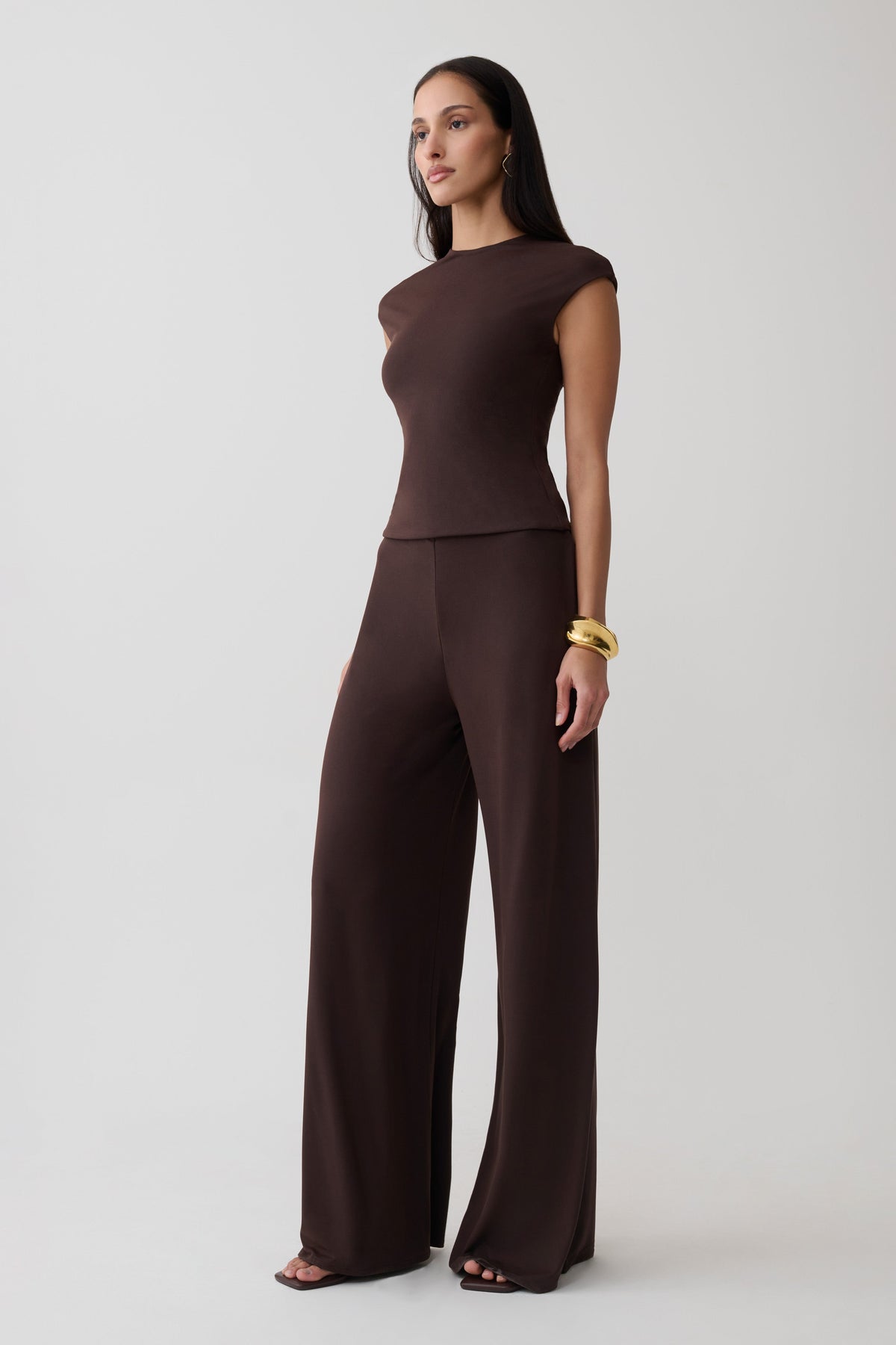 Krysh Wide Leg Peached Jersey Pants - Chocolate