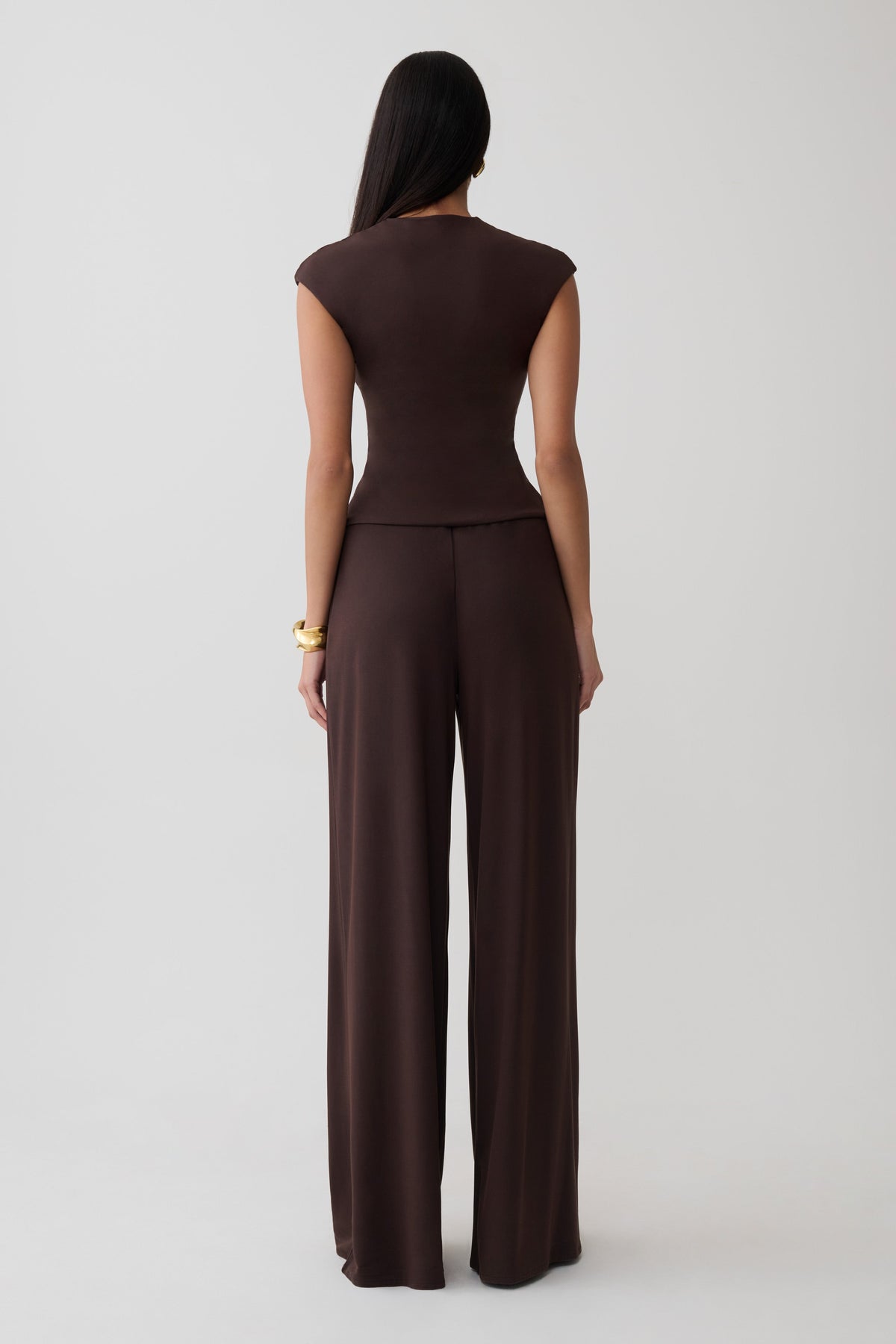 Krysh Wide Leg Peached Jersey Pants - Chocolate #5