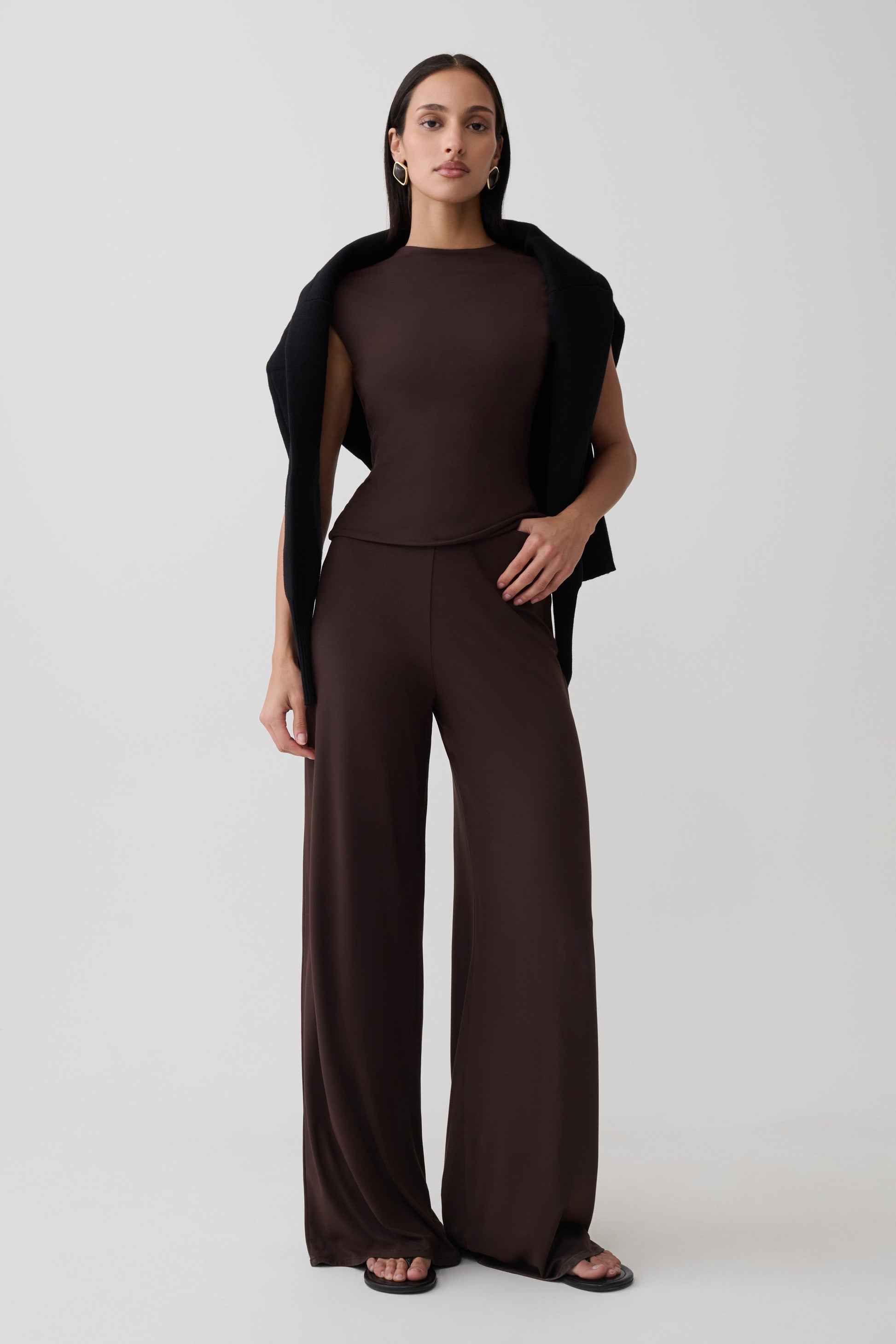 Chai Peached Jersey High Neck Top - Chocolate #9