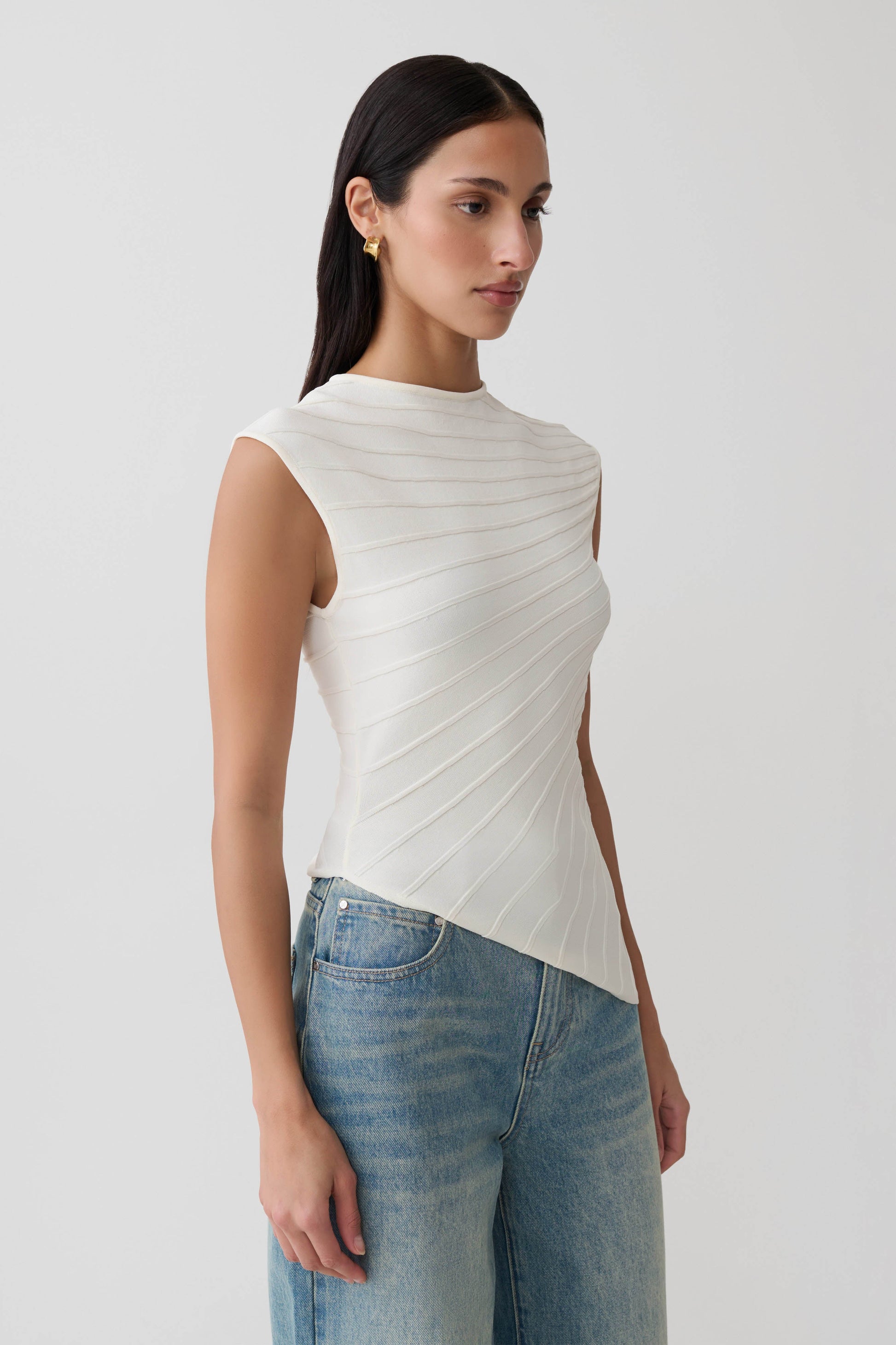 Marylee Knit Ribbed Sleeveless Top - Ivory #3