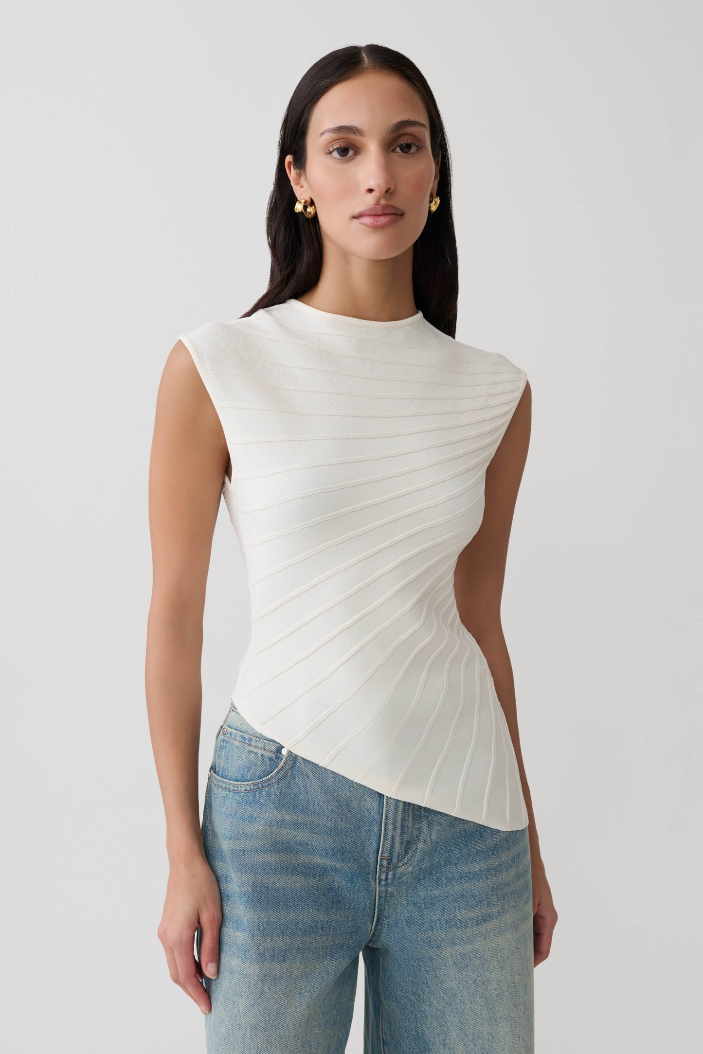 Marylee Knit Ribbed Sleeveless Top - Ivory