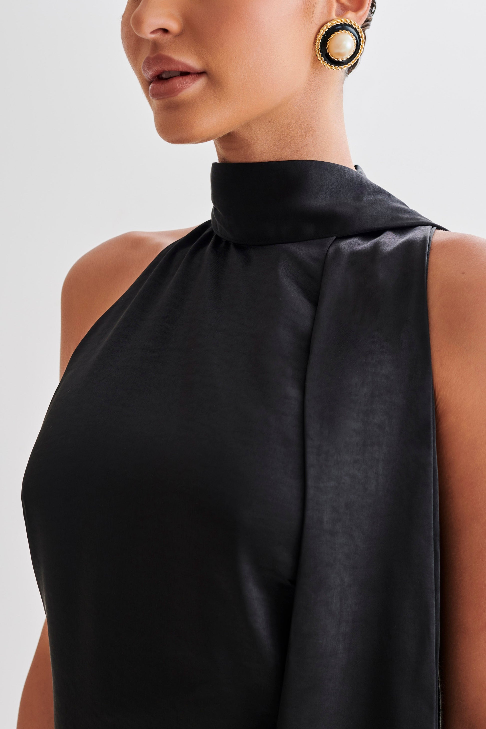 Aubriella Halter Mini Dress With Tie - Black #3