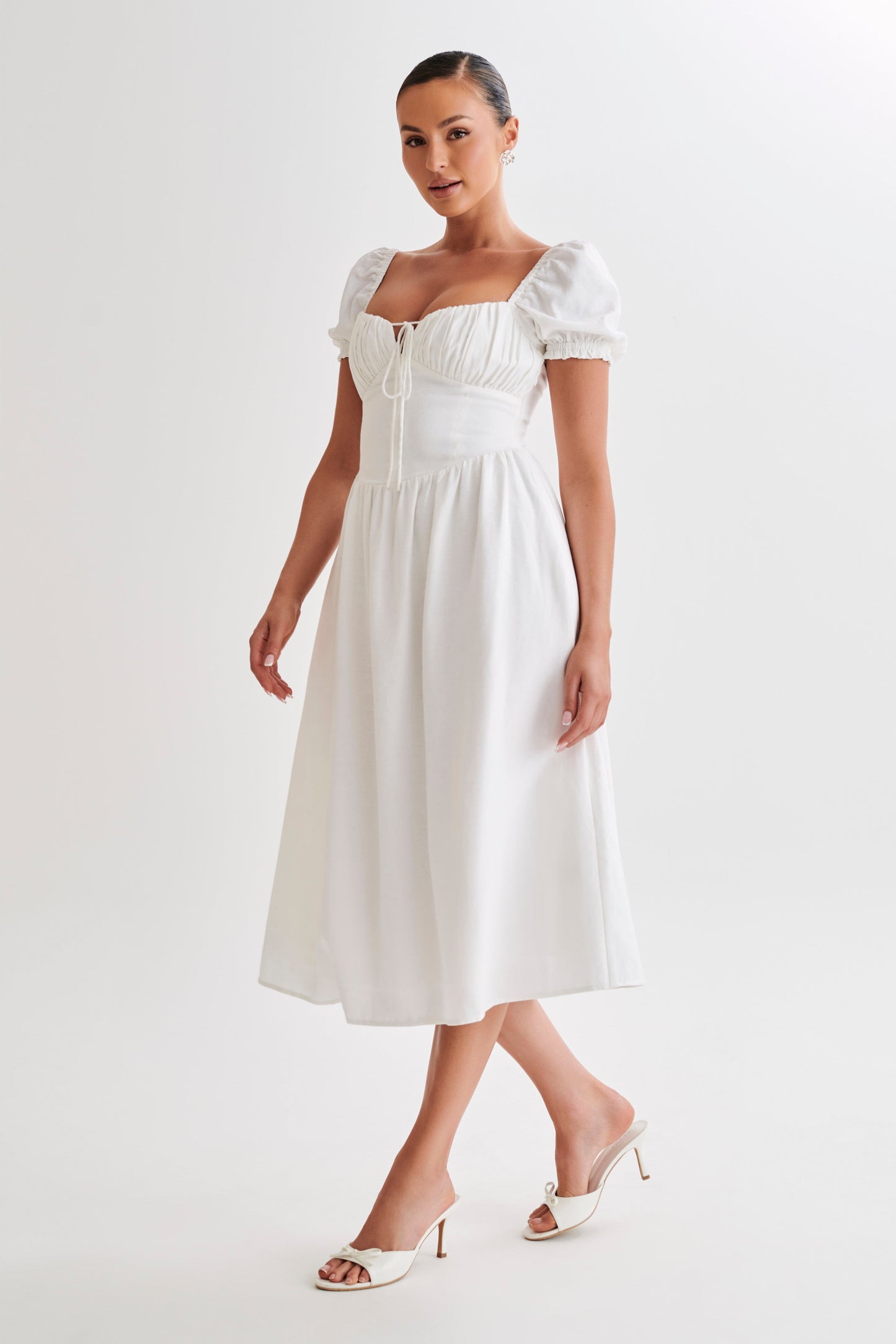 Rosalind Puff Sleeve Midi Dress - White