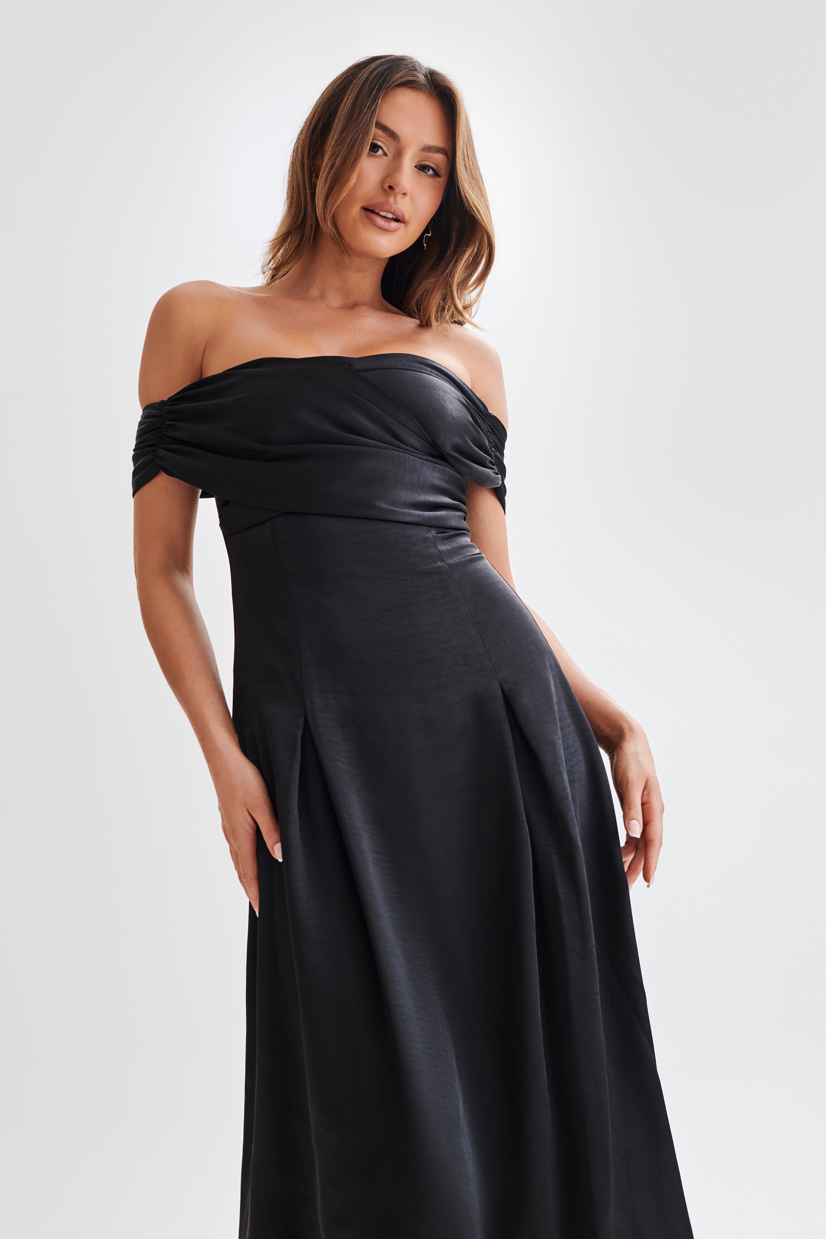 Sofie Off Shoulder Midi Dress Black MESHKI UK