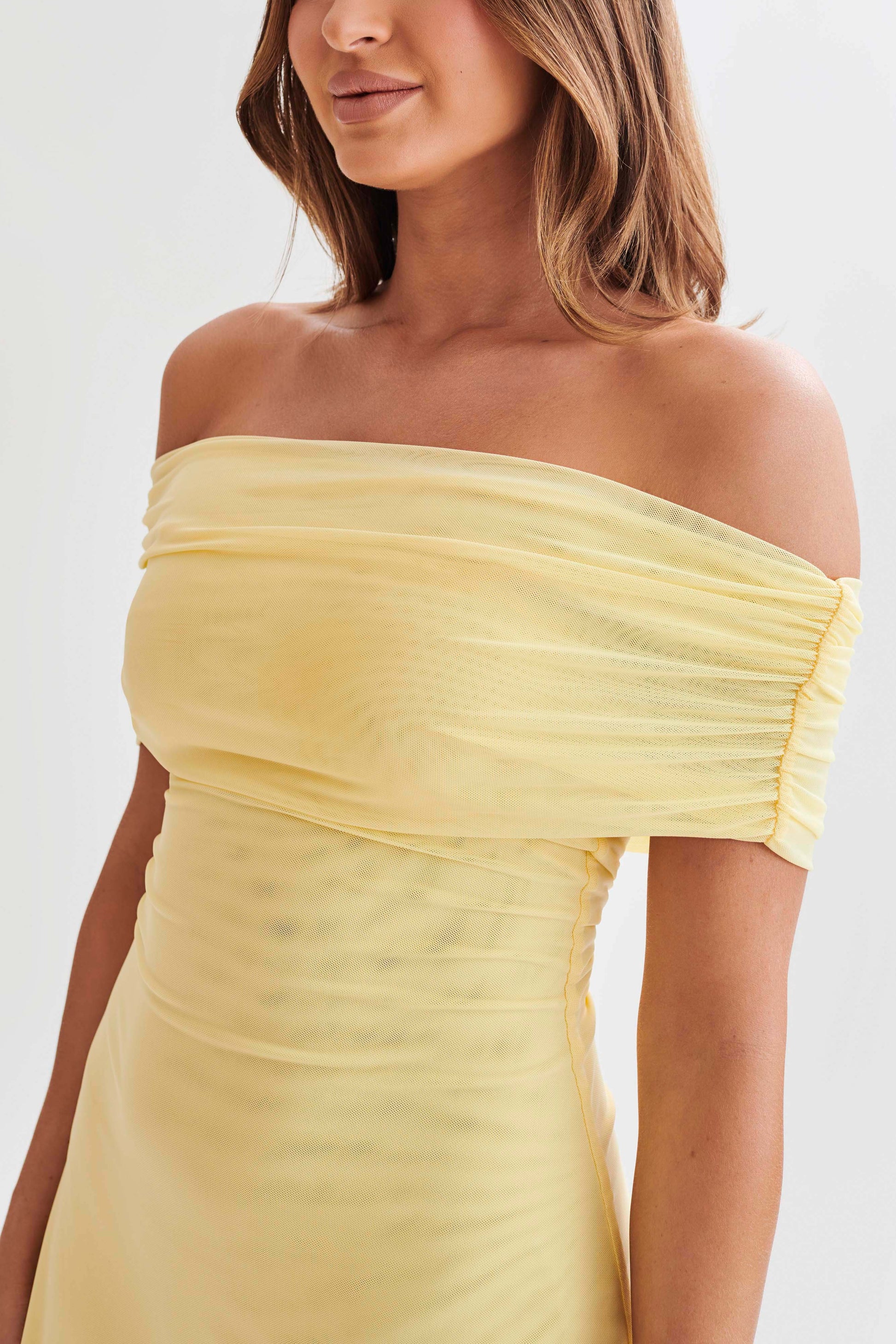 Josie Off Shoulder Mesh Mini Dress - Lemon #2