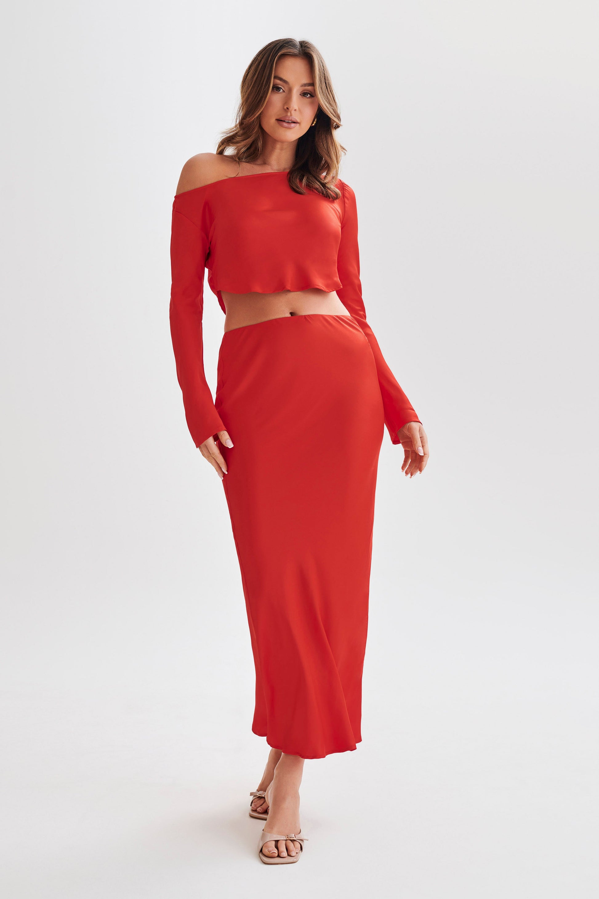 Violeta One Shoulder Satin Top - Red #6