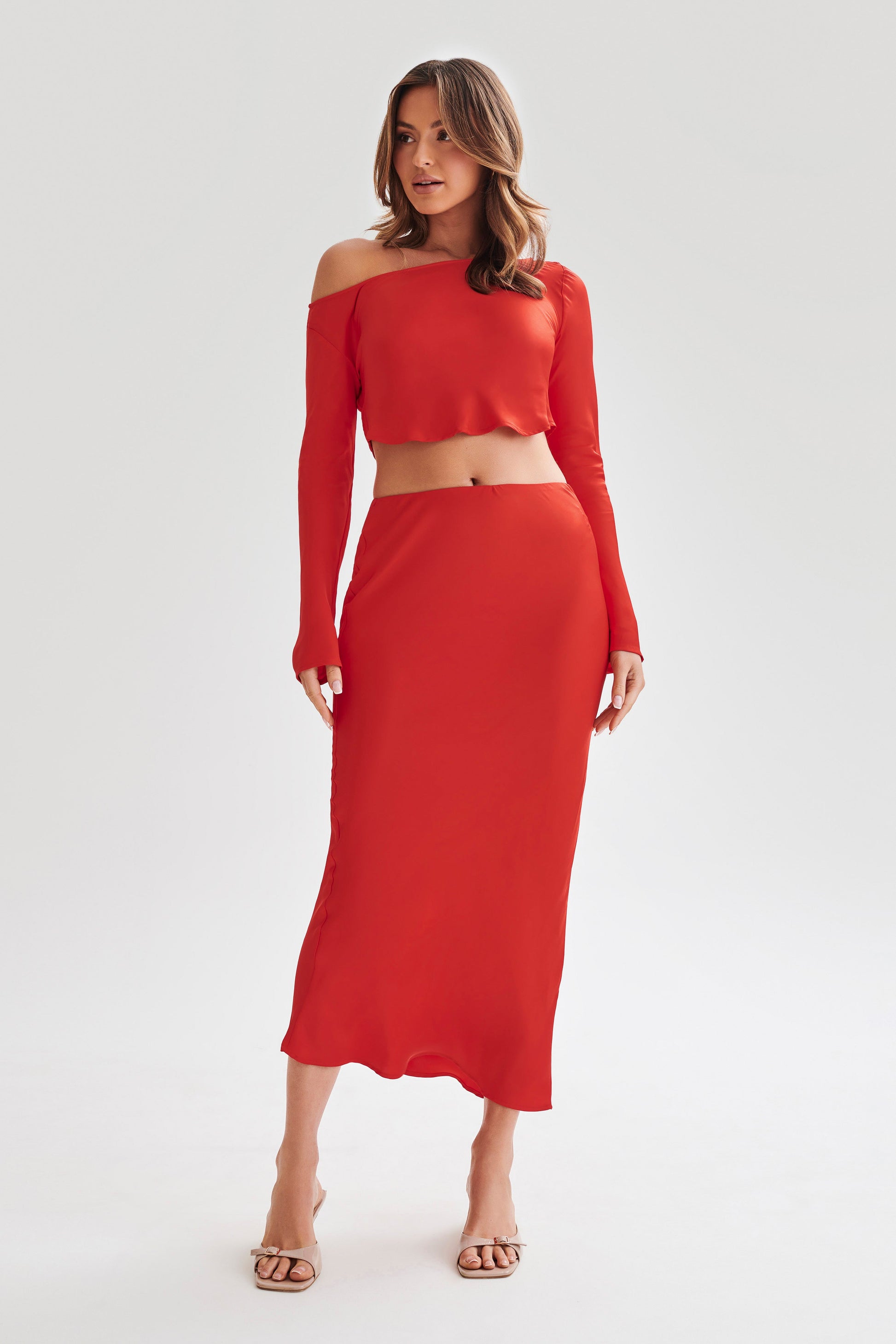 Violeta Satin Maxi Skirt - Red #2