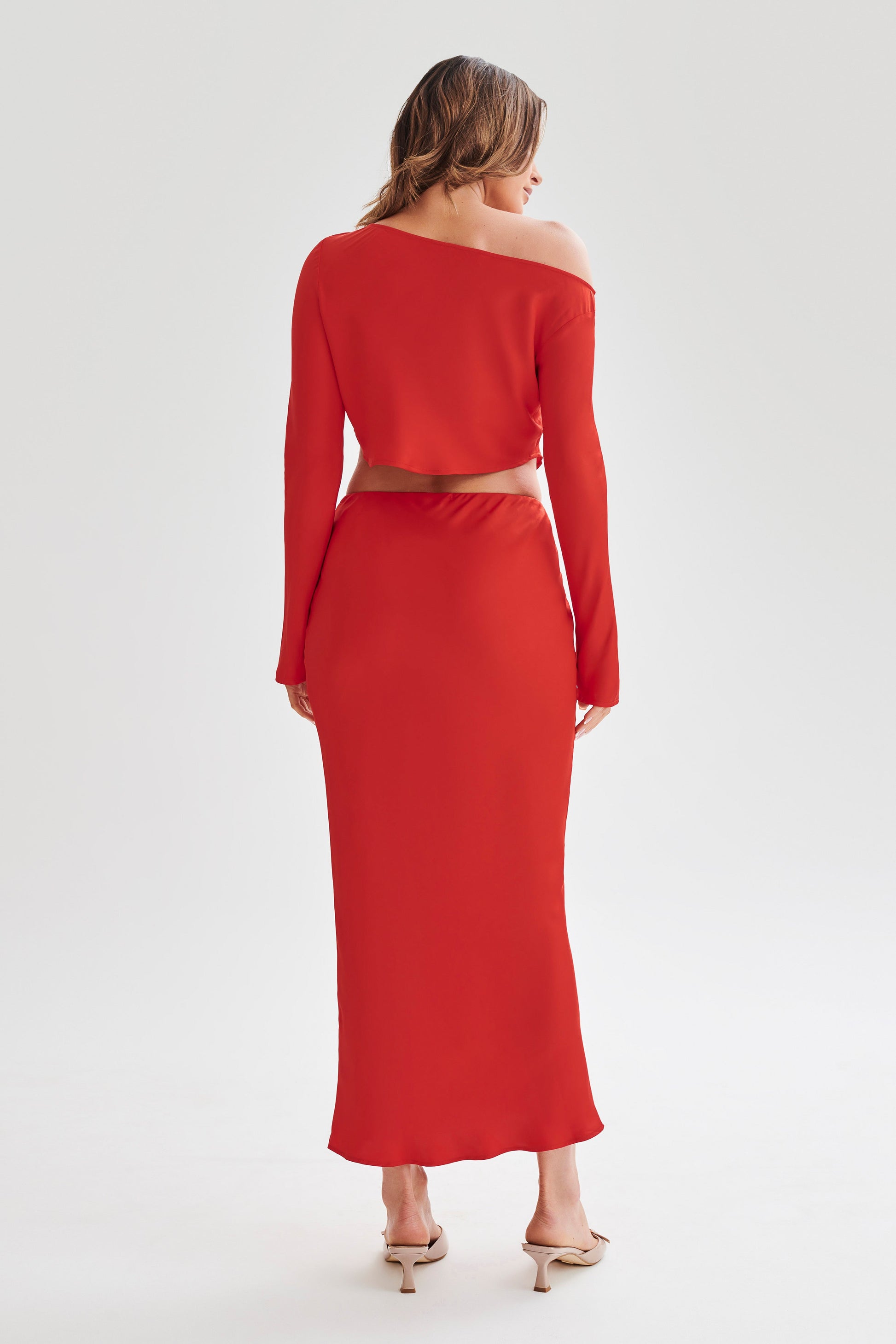 Violeta One Shoulder Satin Top - Red #7