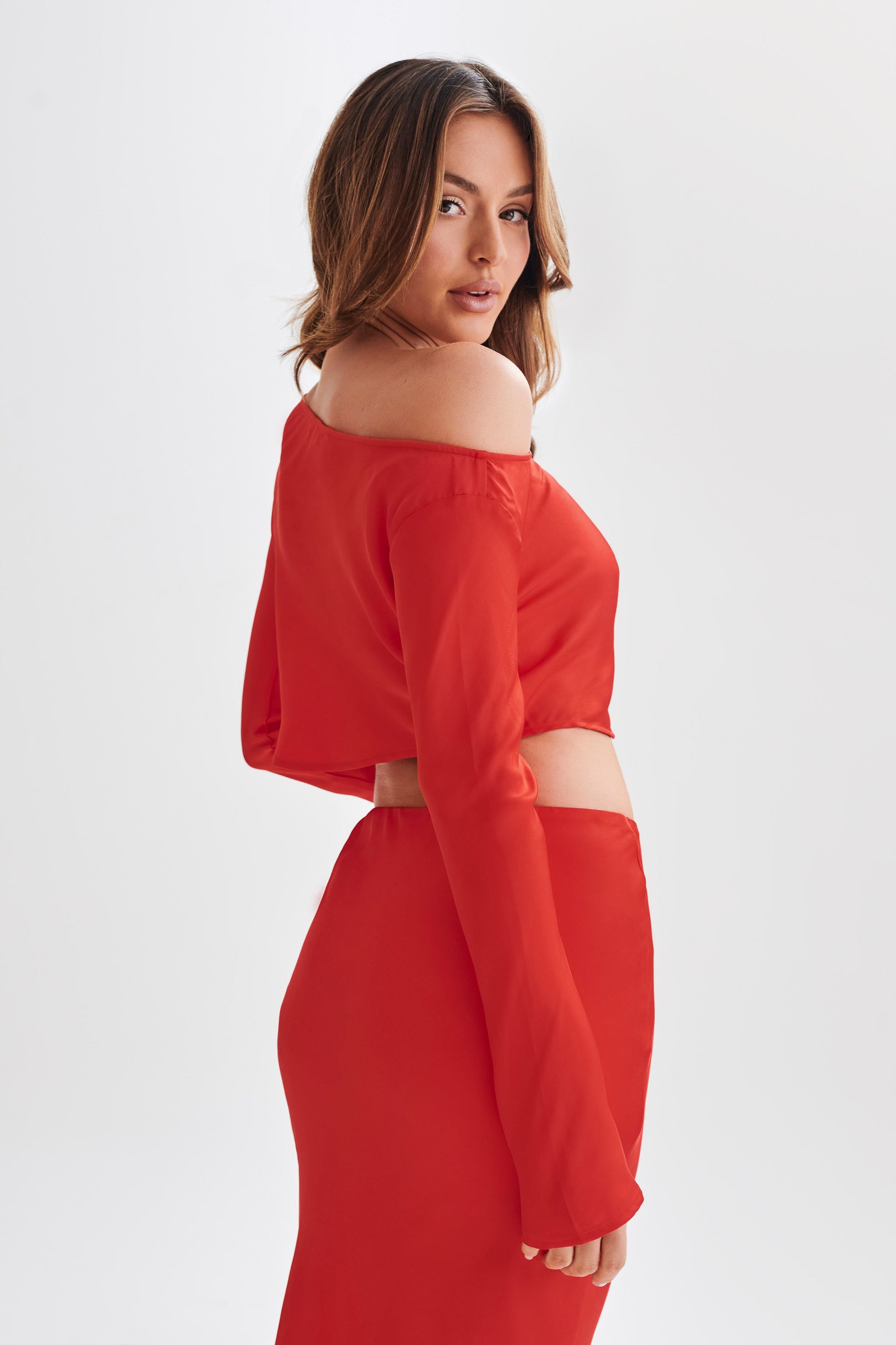 Violeta One Shoulder Satin Top - Red #4
