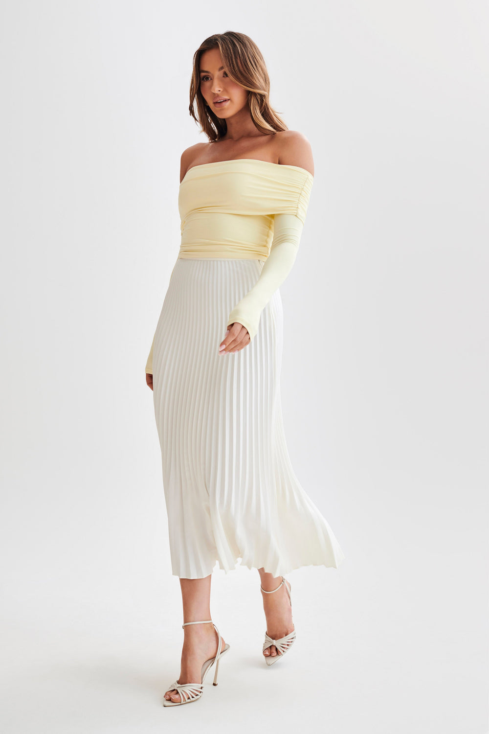 Lucinda Recycled Nylon Off Shoulder Top - Lemon