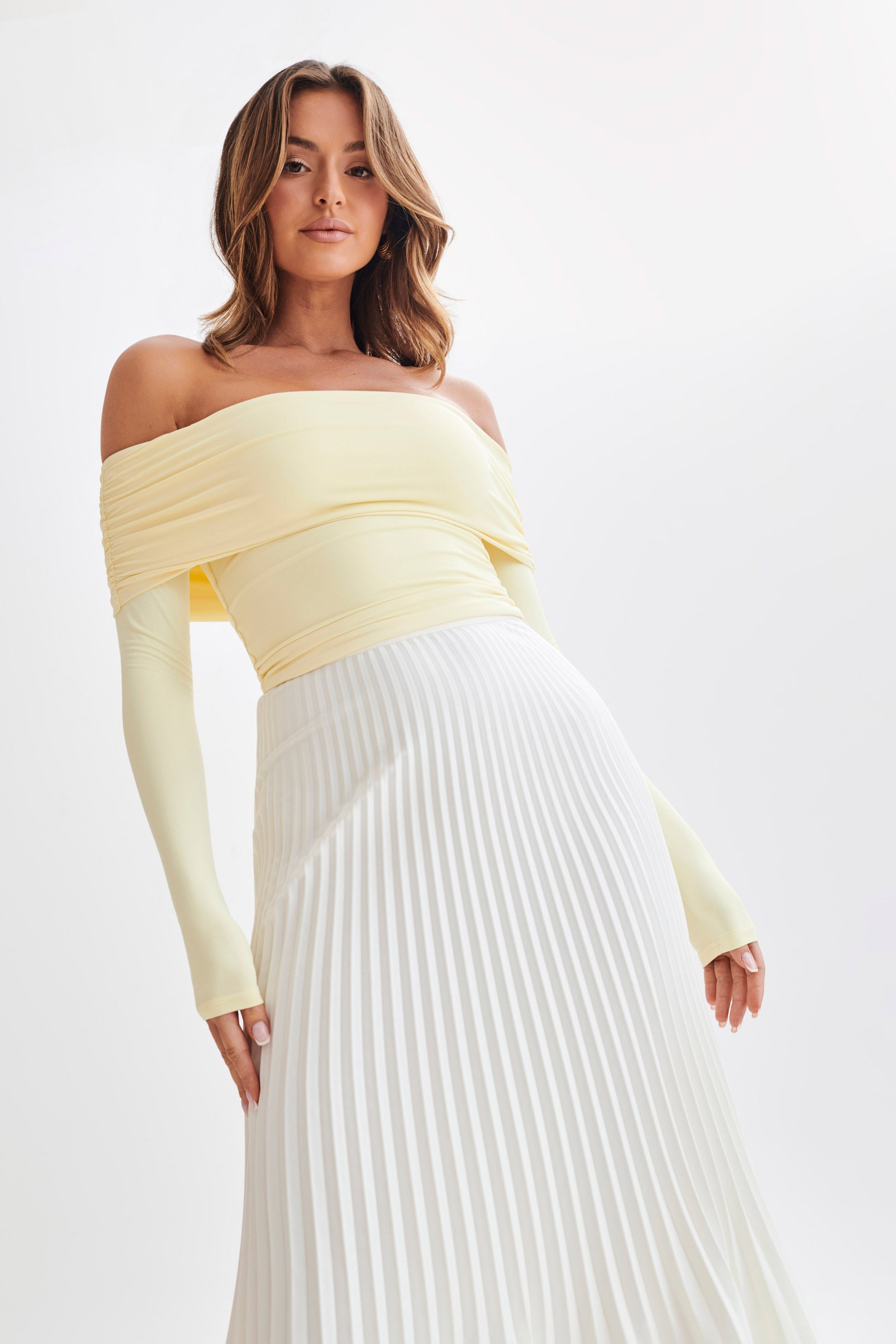 Lucinda Recycled Nylon Off Shoulder Top - Lemon #7