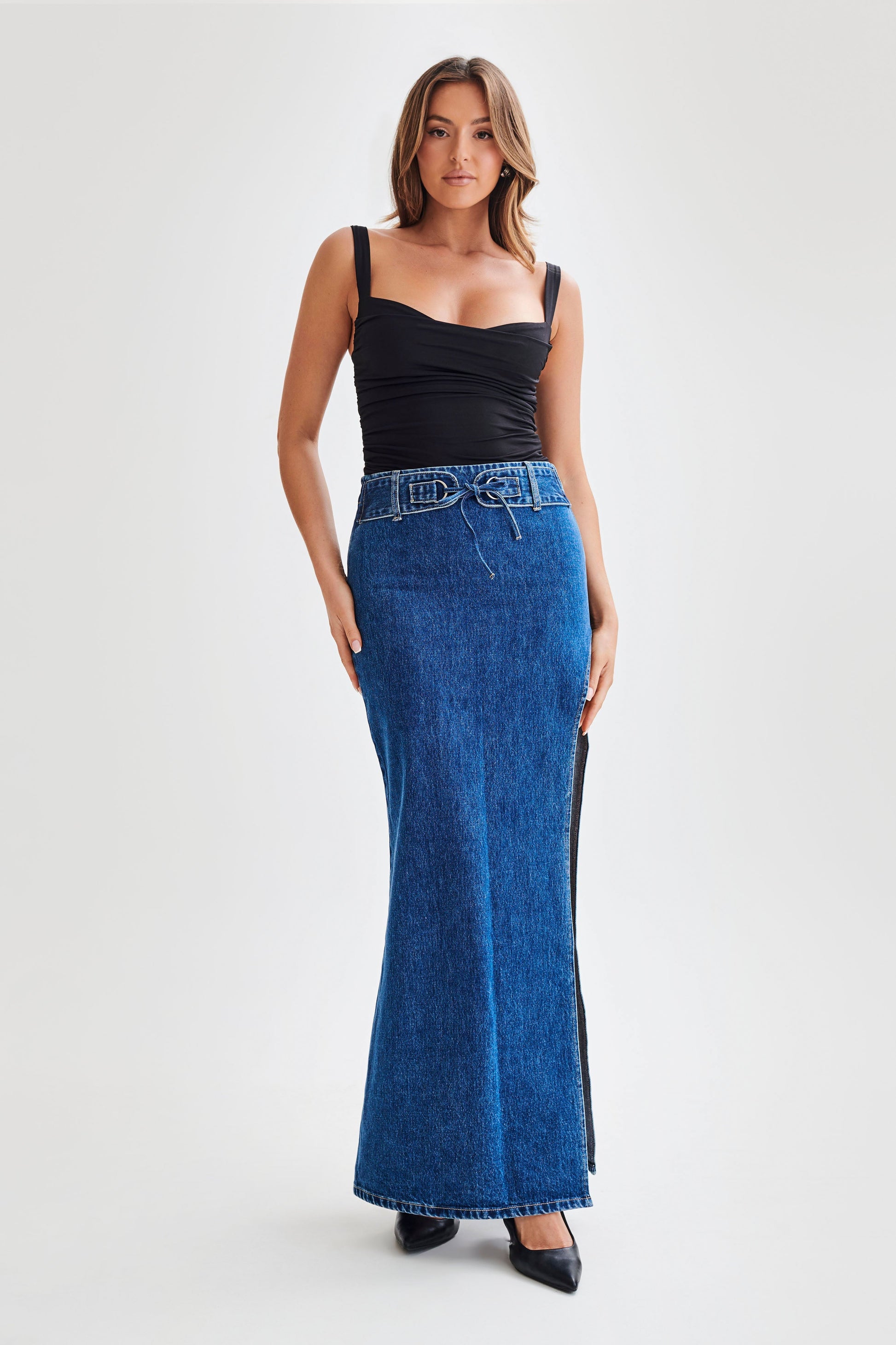 Hailey Slinky Long Line Sweetheart Top - Black #4