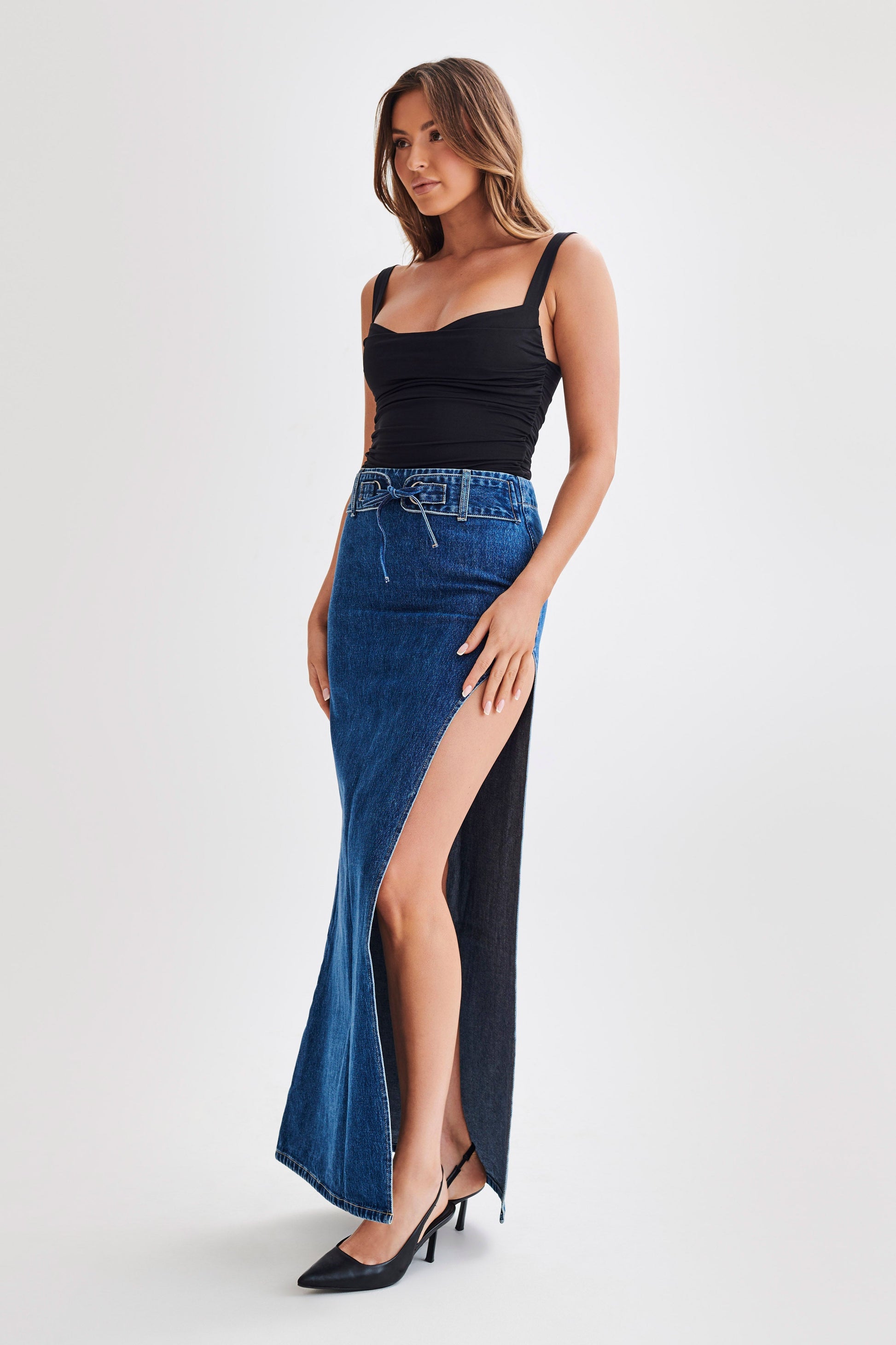 Hailey Slinky Long Line Sweetheart Top - Black #6