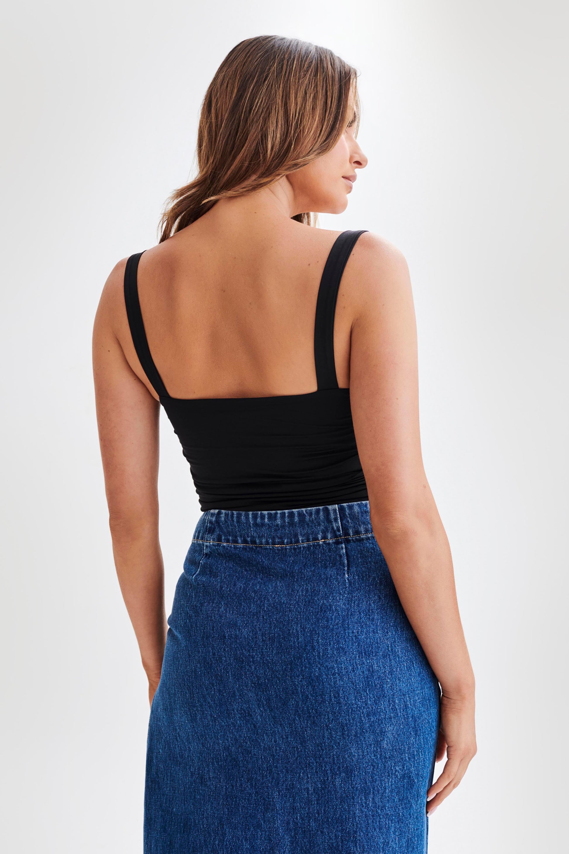 Hailey Slinky Long Line Sweetheart Top - Black #3