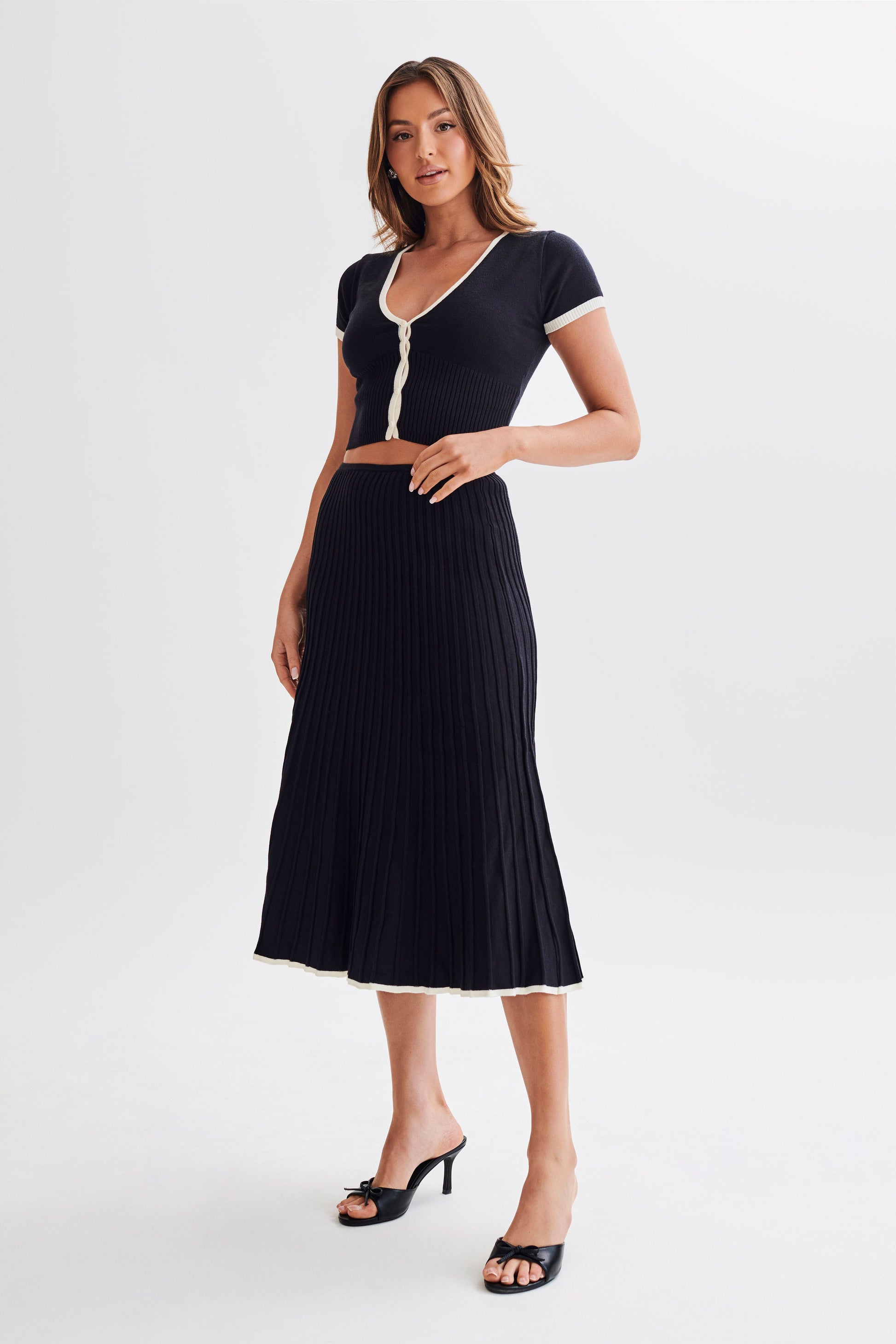 Jolene Contrast Rib Knit Midi Skirt - Black #5