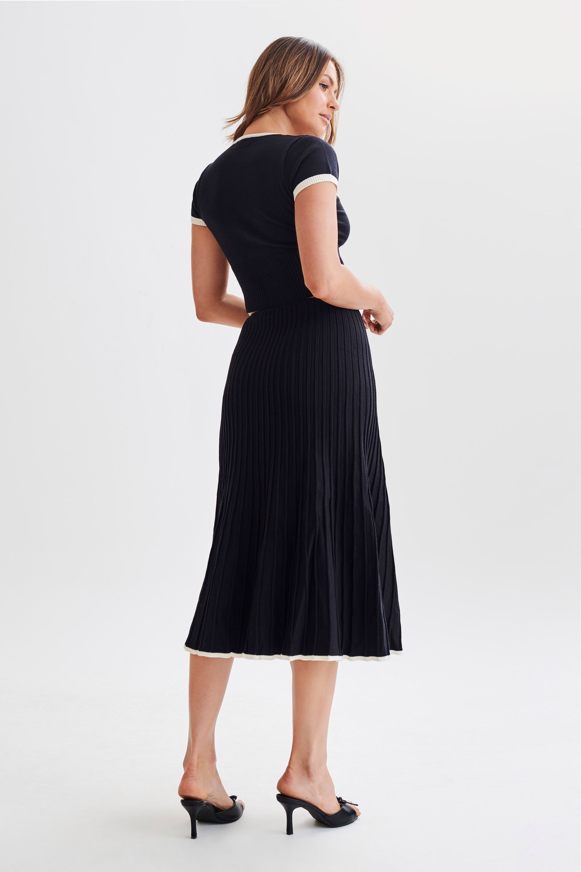 Jolene Contrast Rib Knit Midi Skirt - Black #3