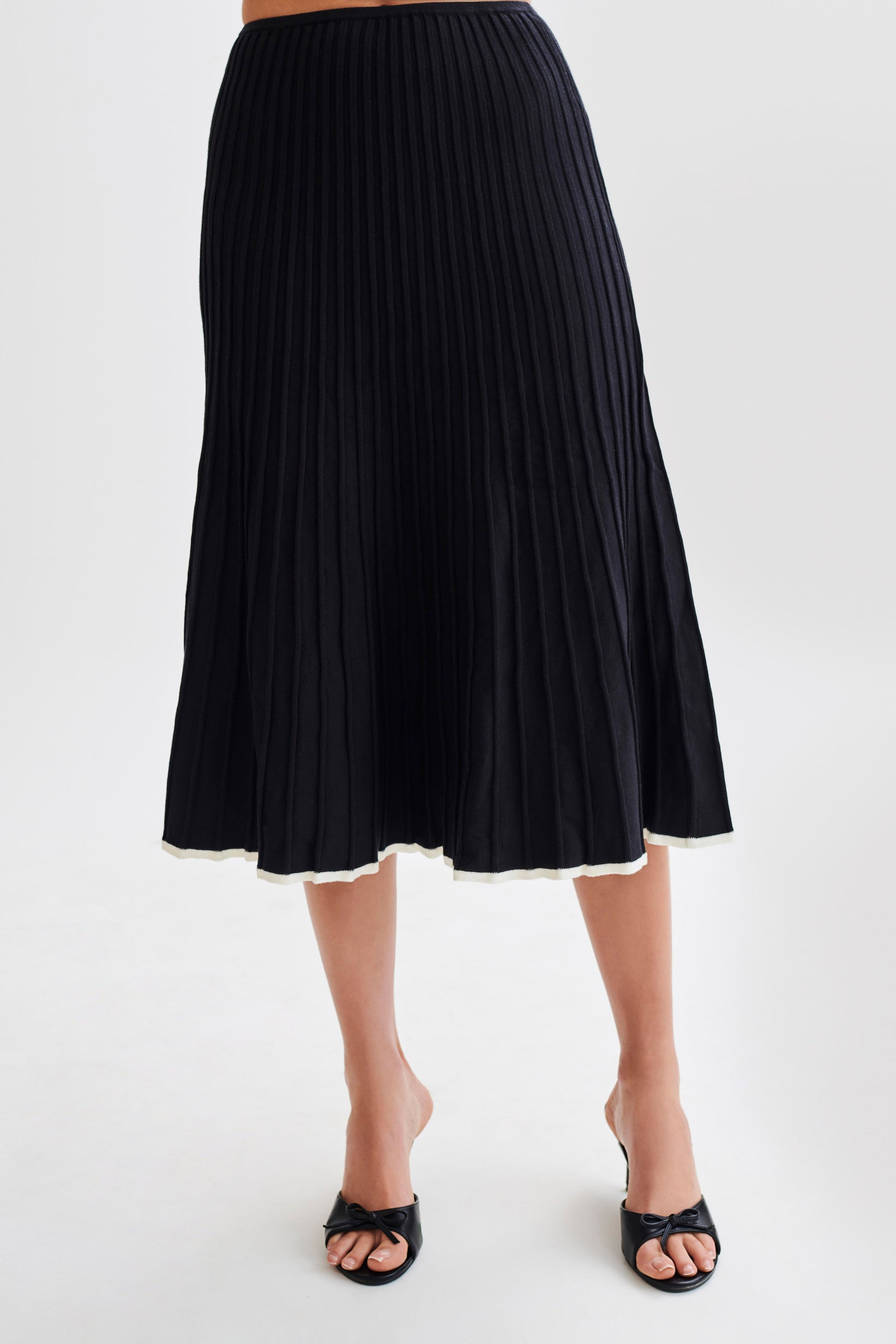 Jolene Contrast Rib Knit Midi Skirt - Black #6