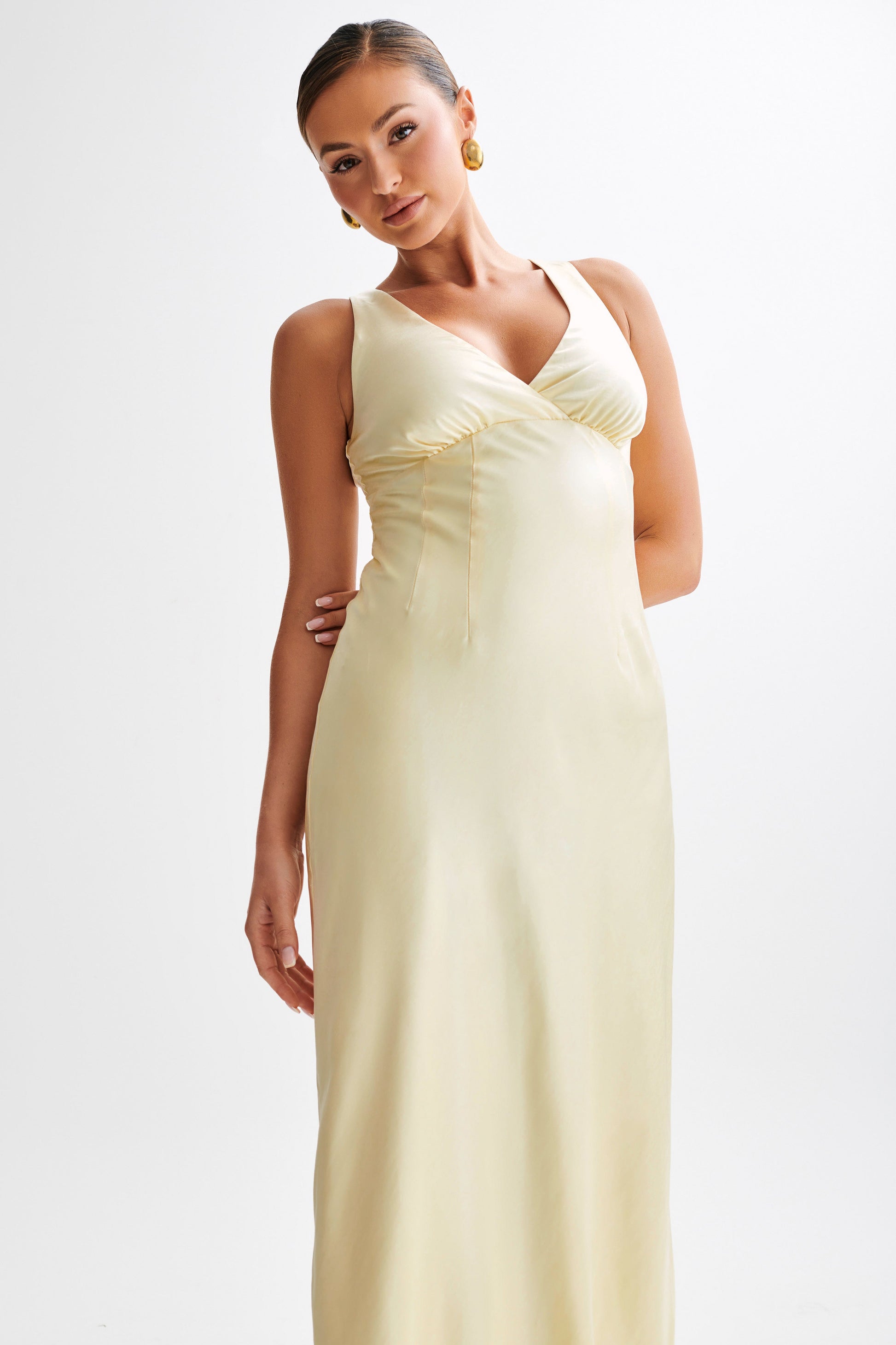 Meghan Satin Maxi Dress - Lemon Sorbet #7