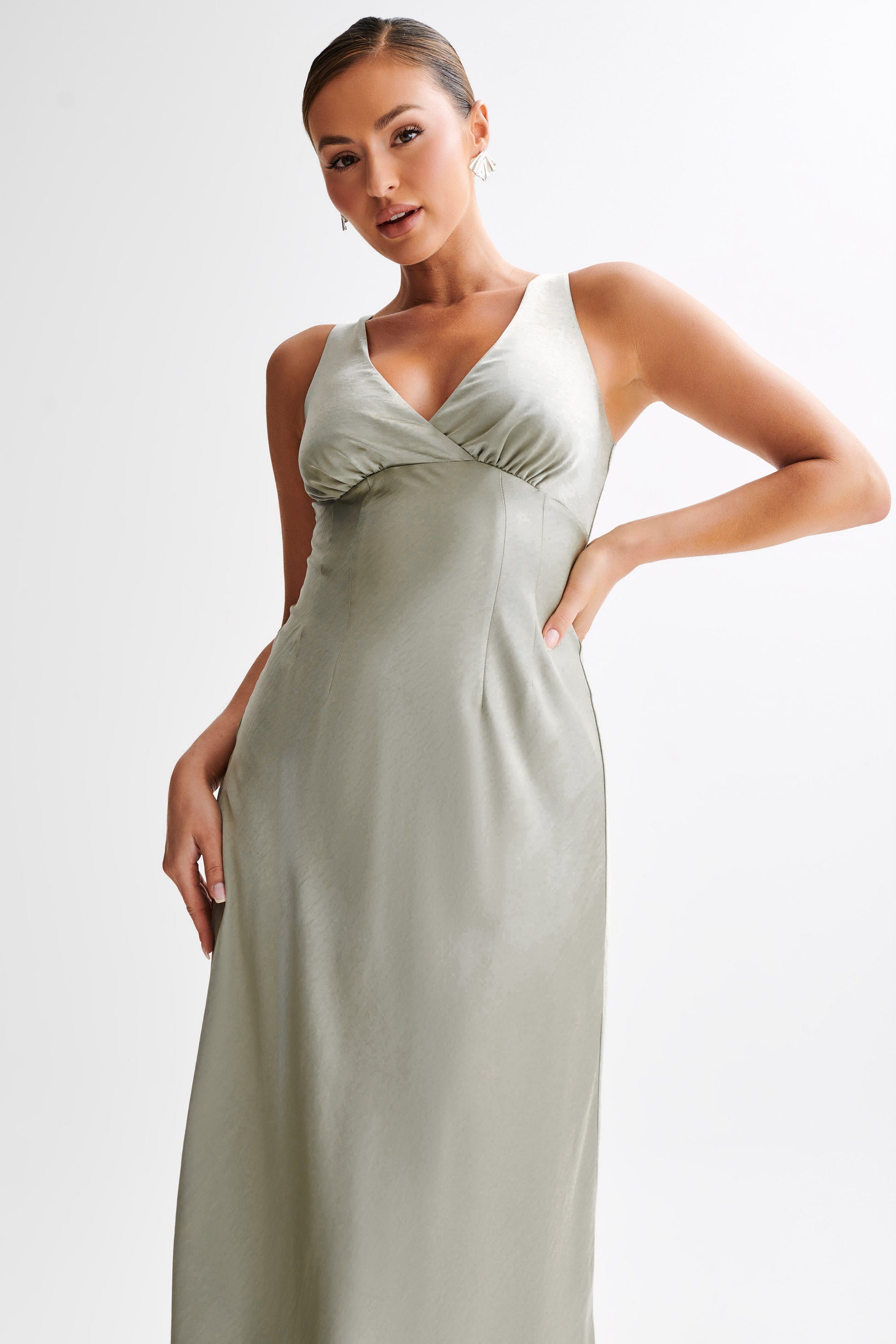 Meghan Satin Maxi Dress - Sage #5