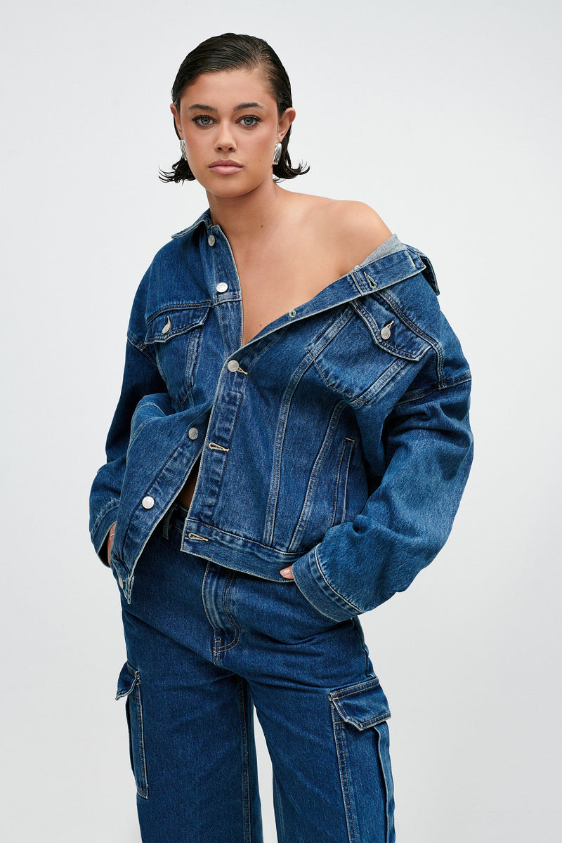 Sion Oversized Denim Jacket - Dark Blue- MESHKI UK