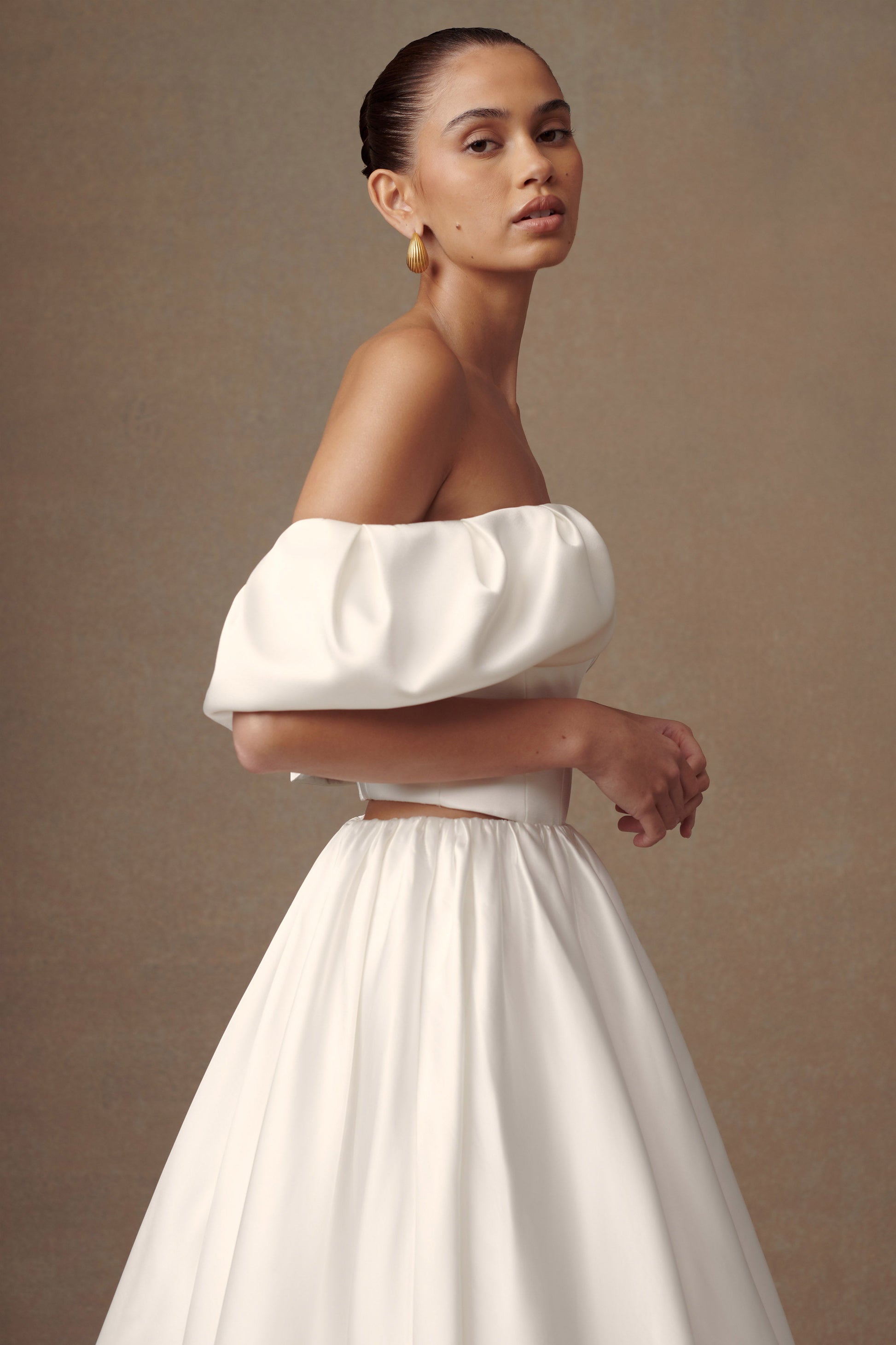 Portia Off Shoulder Satin Corset Top - White #6