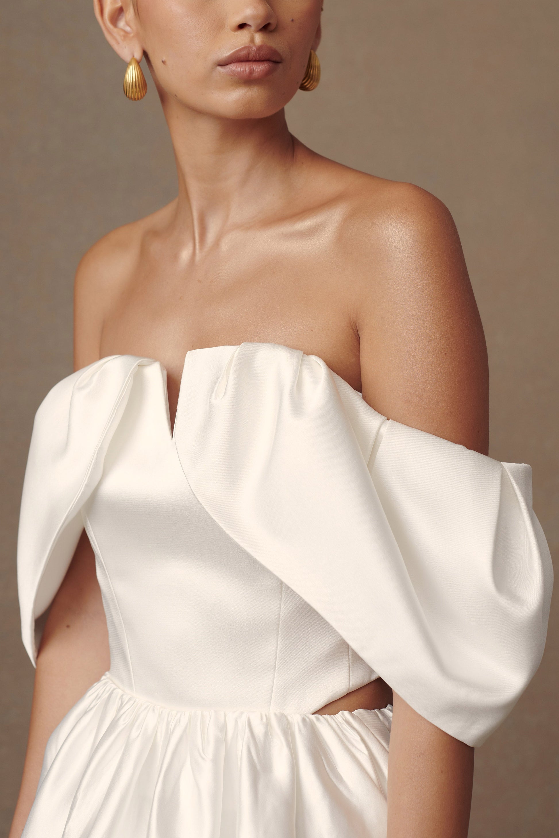 Portia Off Shoulder Satin Corset Top - White #4