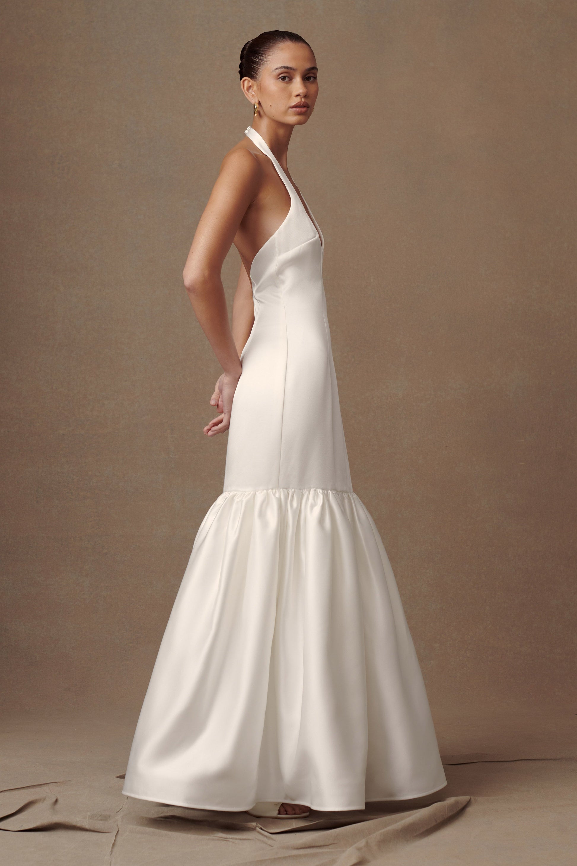 Danica Satin Halter Wedding Gown - White #4